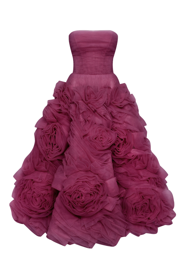 Millà Dramatically Flowered Tulle Dress In Wine Color