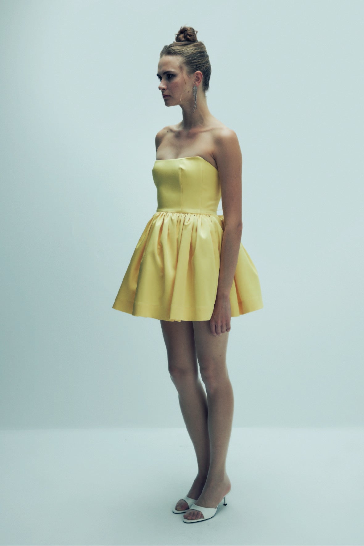 Shop Nazli Ceren Sibby Strapless Satin Mini Dress In Marigold