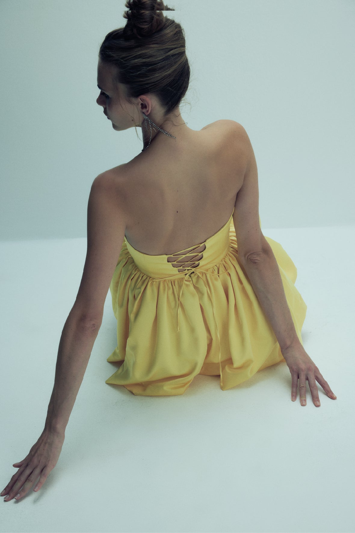 Shop Nazli Ceren Sibby Strapless Satin Mini Dress In Marigold