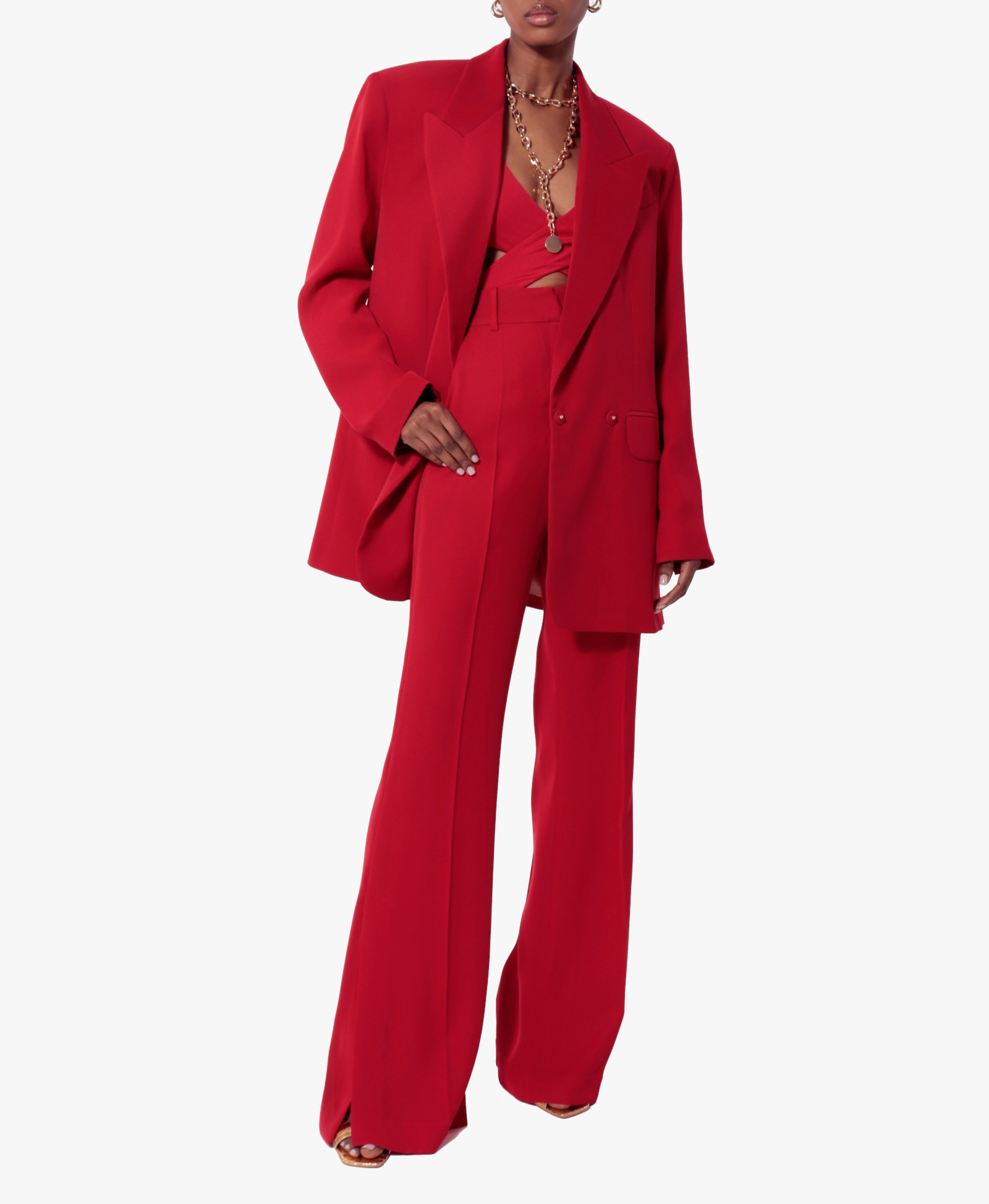 Camilla Ribbon Red Trousers made by HALEWSKI