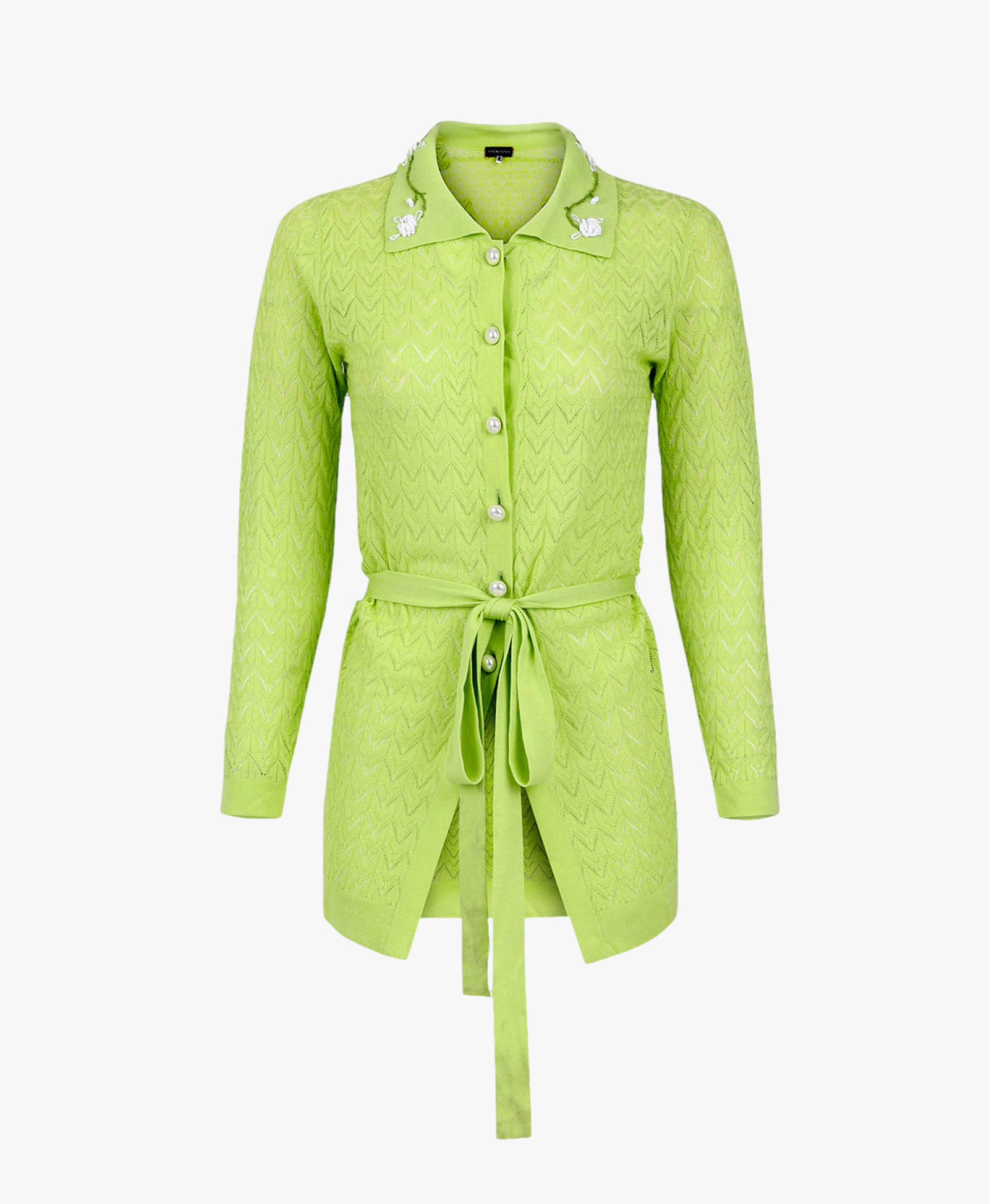 Lime Cashmere Shirt With Embroidery in Green made by ANDREEVA