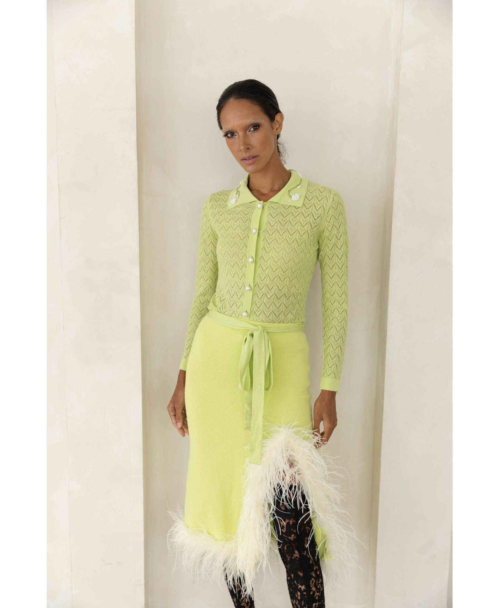 Lime Cashmere Shirt With Embroidery in Green made by ANDREEVA
