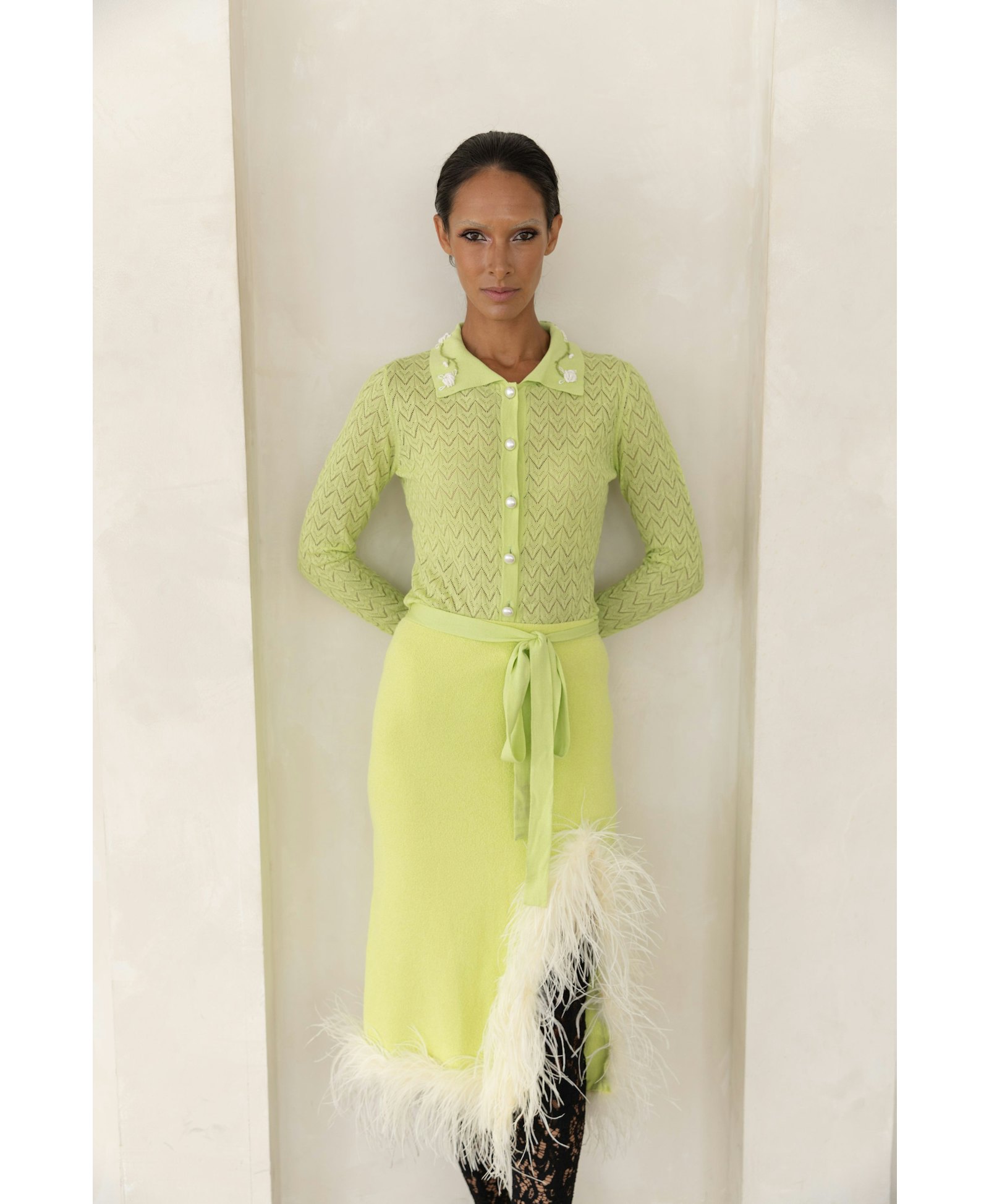 Lime Cashmere Shirt With Embroidery in Green made by ANDREEVA