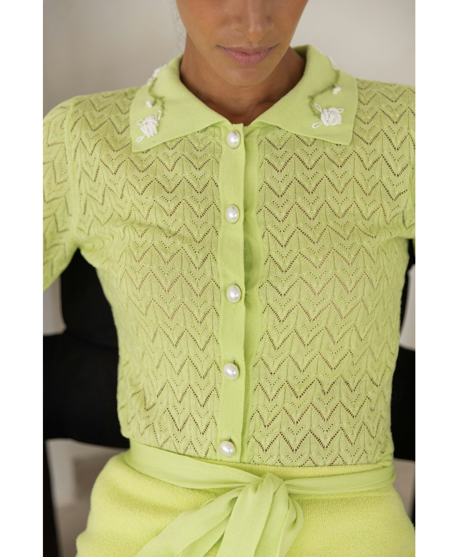 Lime Cashmere Shirt With Embroidery in Green made by ANDREEVA