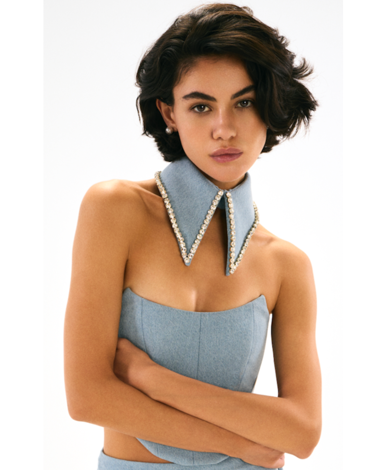 Denim Crystal Collar made by ONORI