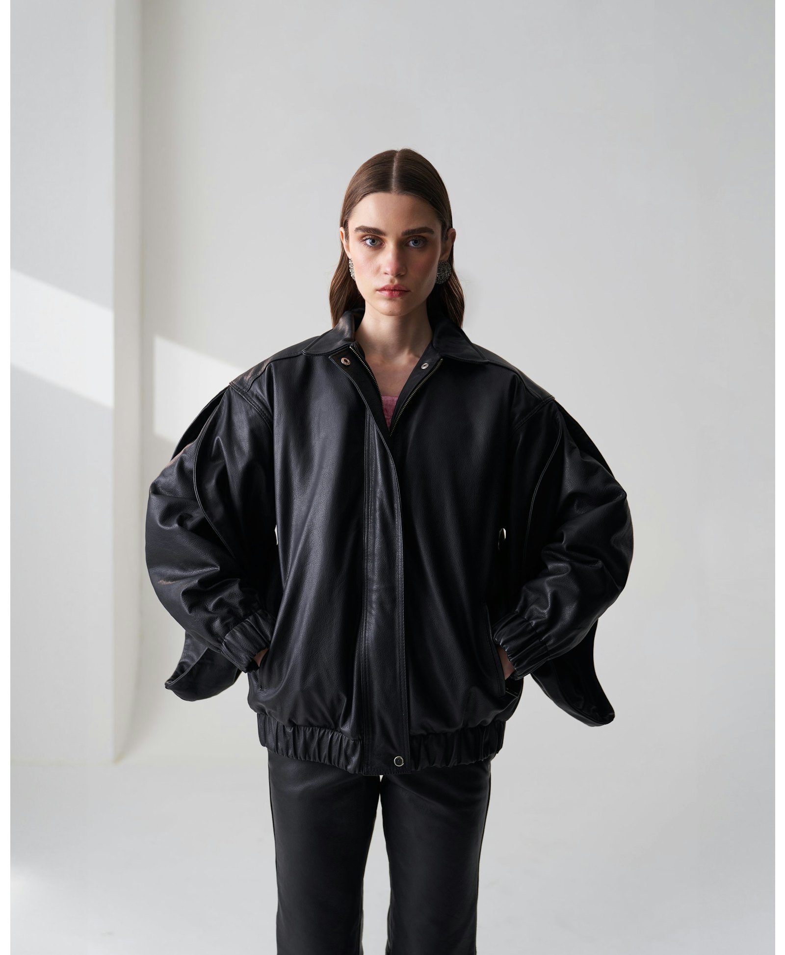 Oversized Leather Bomber Jacket made by Szabo Sihag