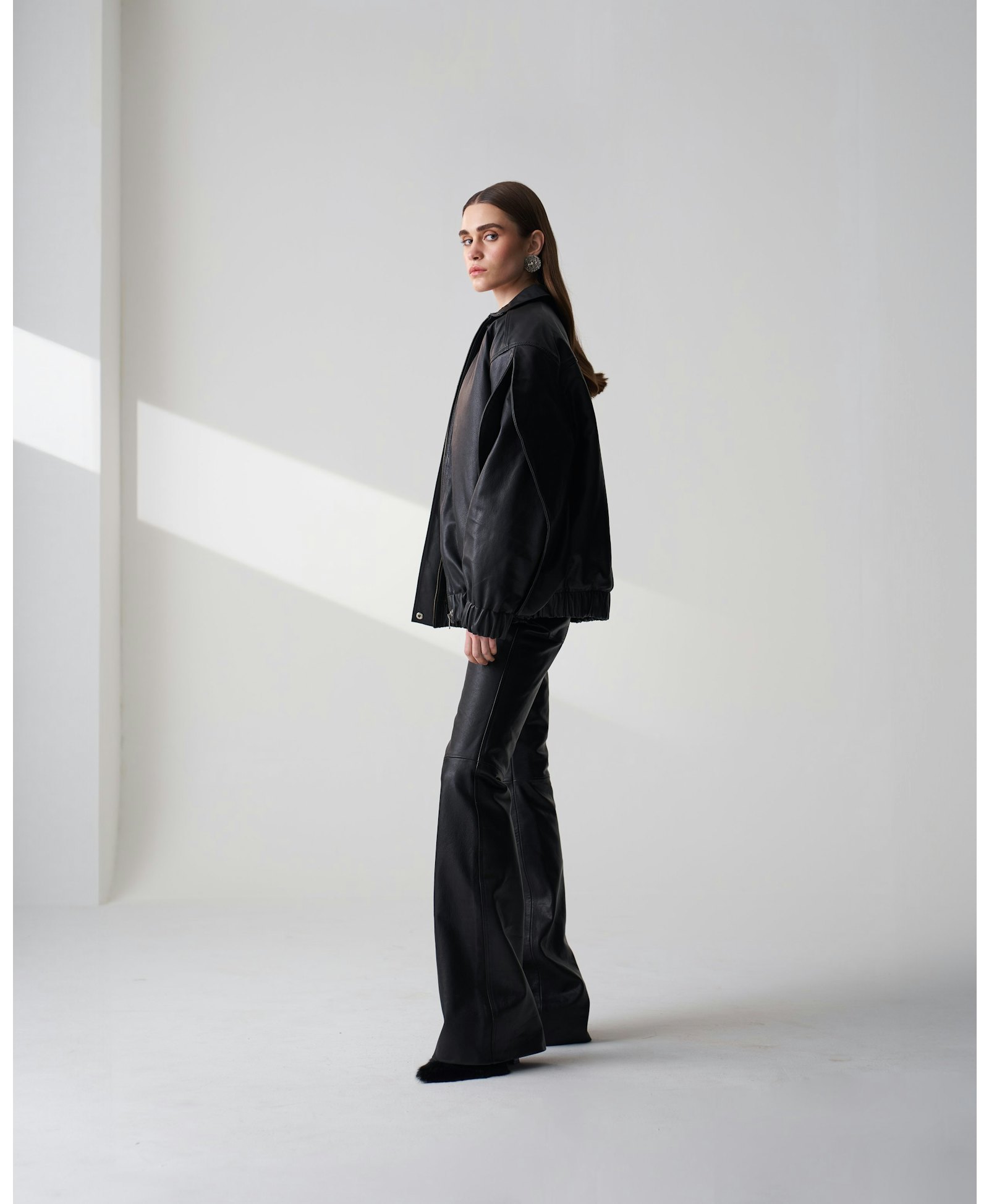 Oversized Leather Bomber Jacket made by Szabo Sihag