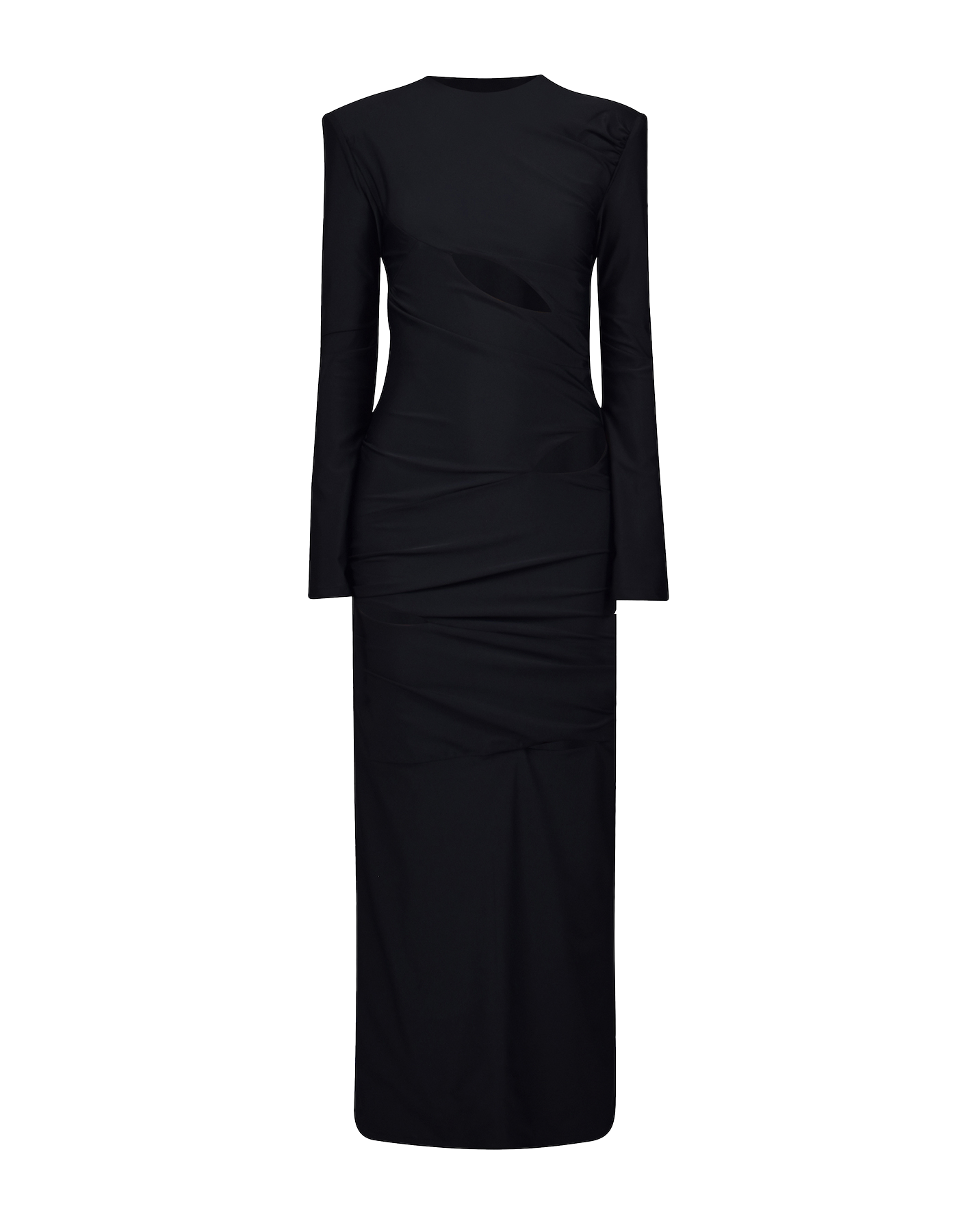 Maet Zelle Black Long Dress With Cut Outs In Metallic
