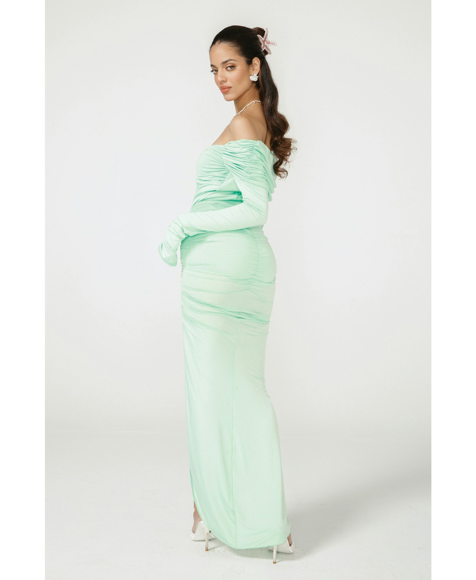 Micaela Off Shoulder Top (Green) (Final Sale) in Green made by Nana Jacqueline