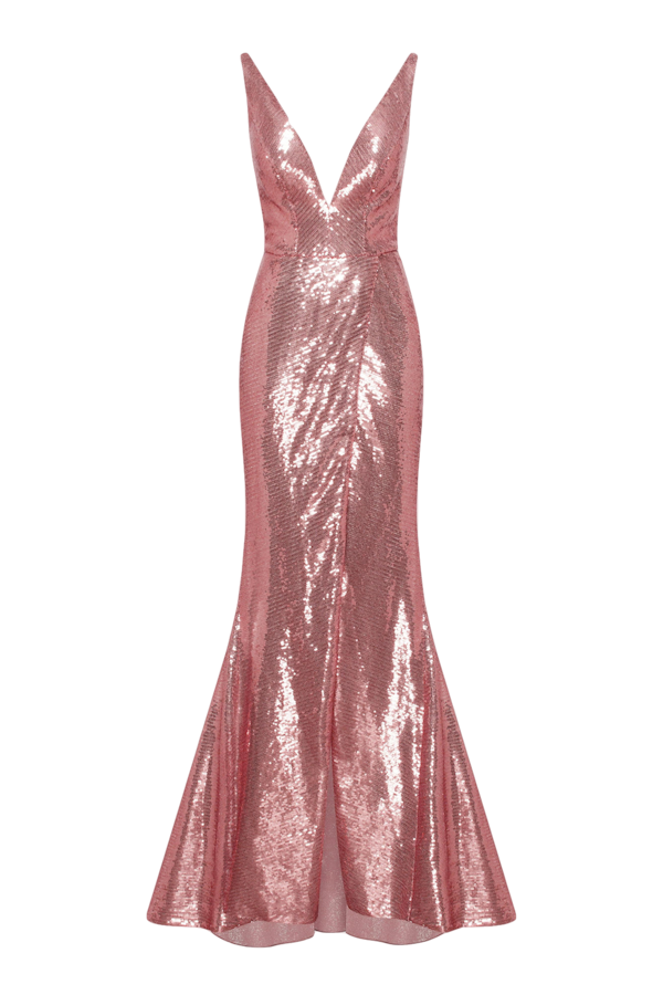 Millà Breathtaking Sequined Rose Maxi Dress And Gloves Set In Pink