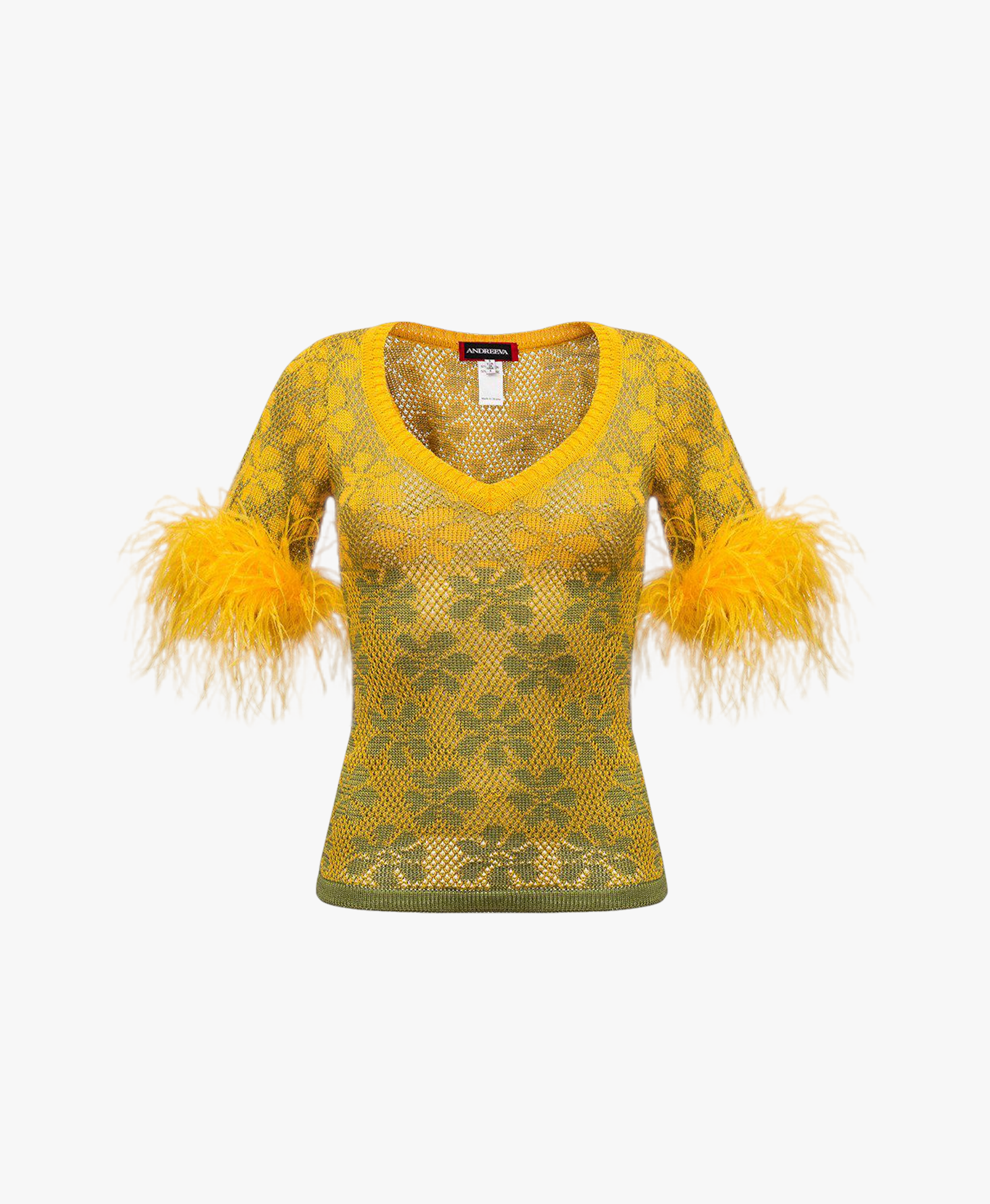 Green Flower Top With Feathers made by ANDREEVA
