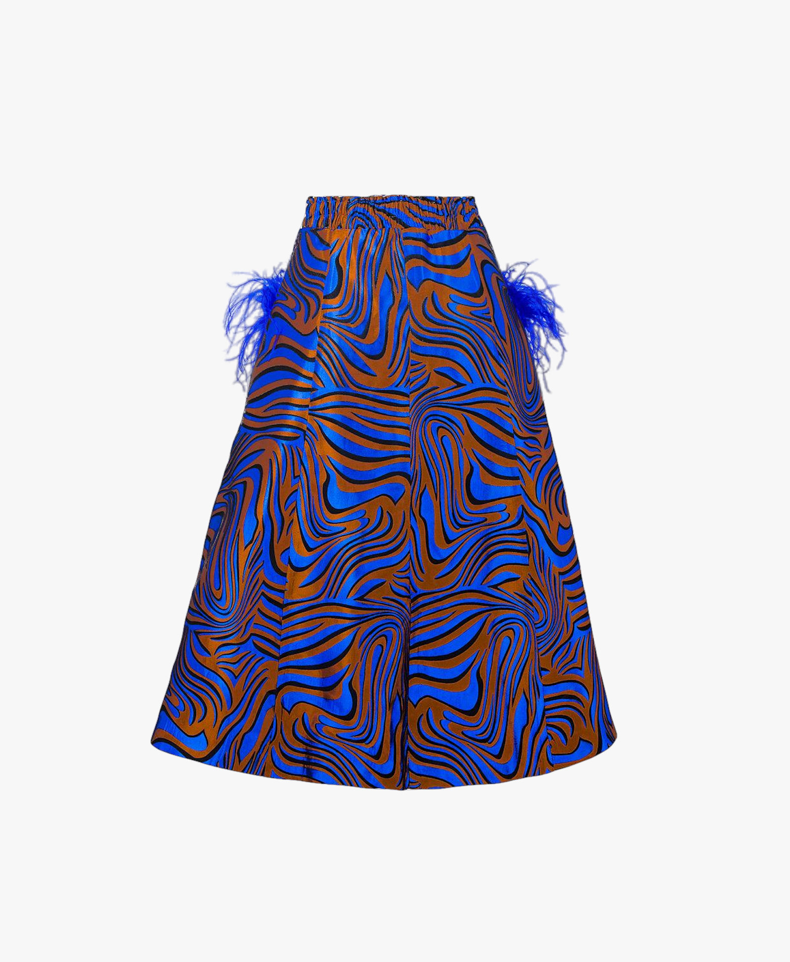 Blue Printed Skirt With Feathers made by ANDREEVA