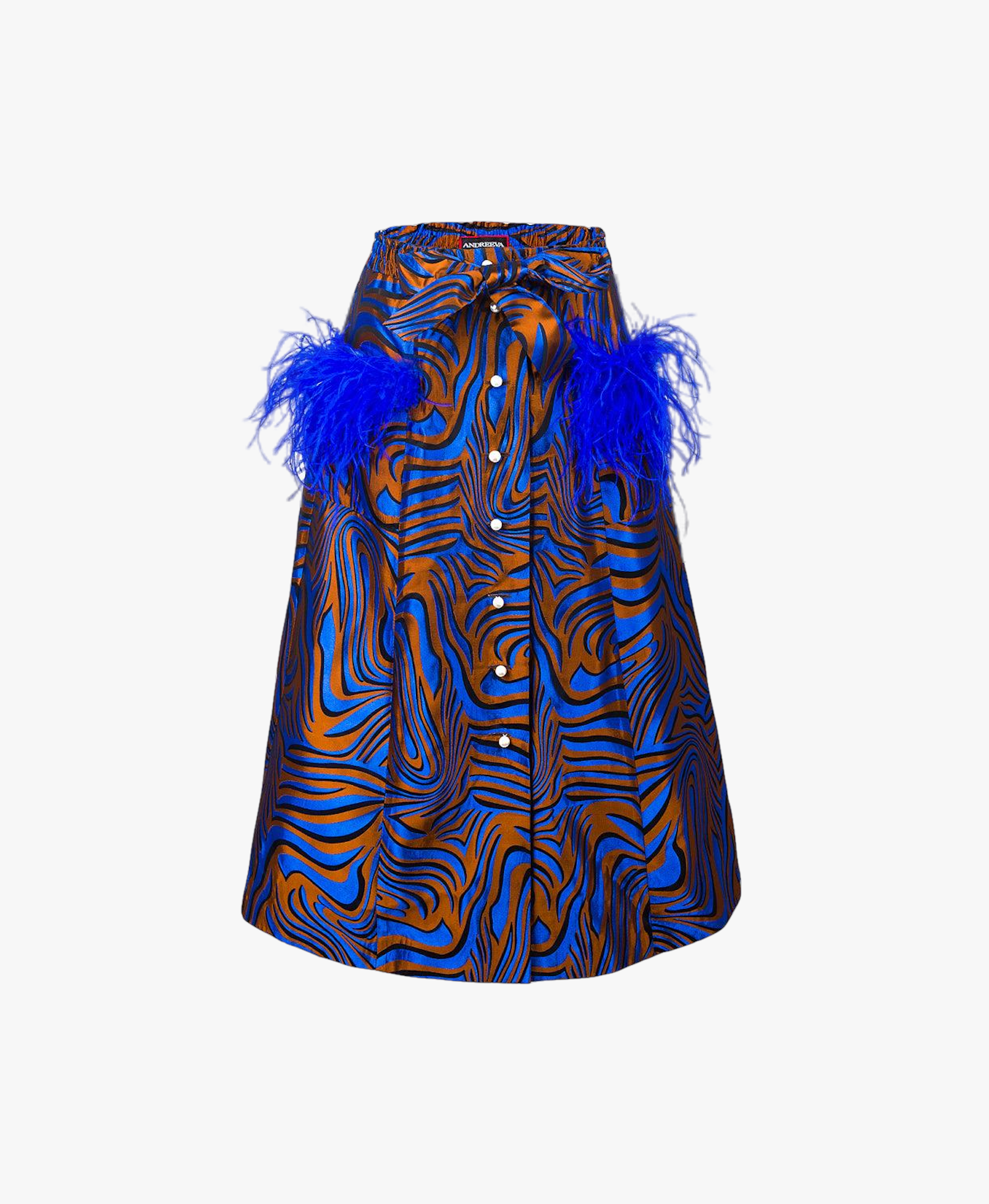 Blue Printed Skirt With Feathers made by ANDREEVA