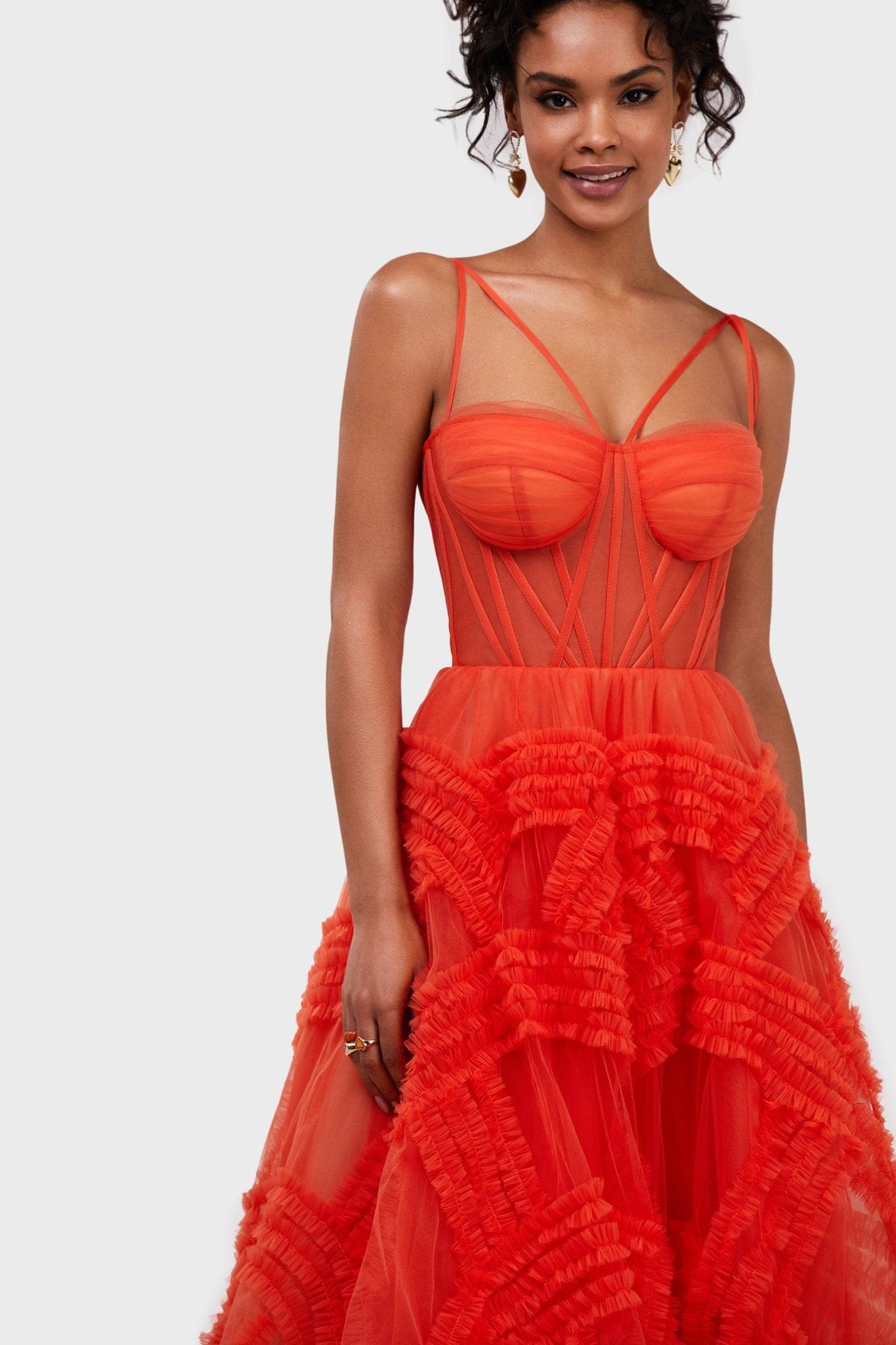 Shop Milla Tangerine Tulle Ornament Maxi Dress In Orange