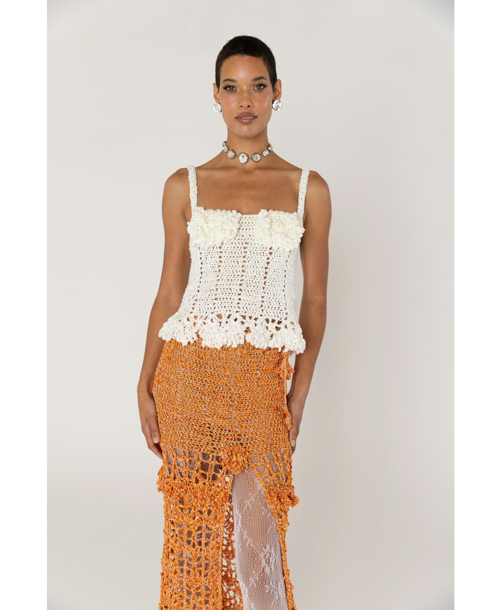 Chrysanthemum White Handmade Crochet Top made by ANDREEVA