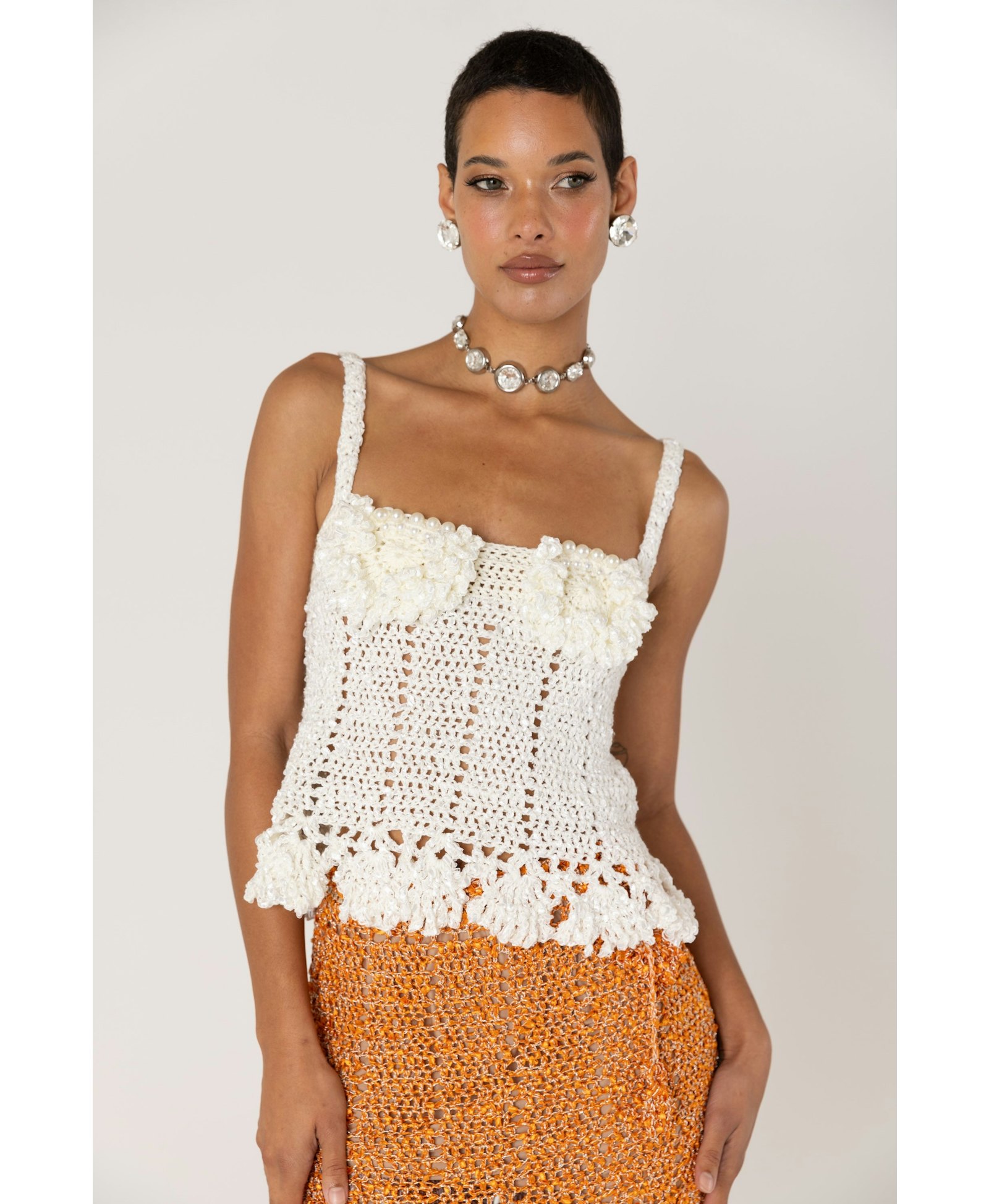 Chrysanthemum White Handmade Crochet Top made by ANDREEVA