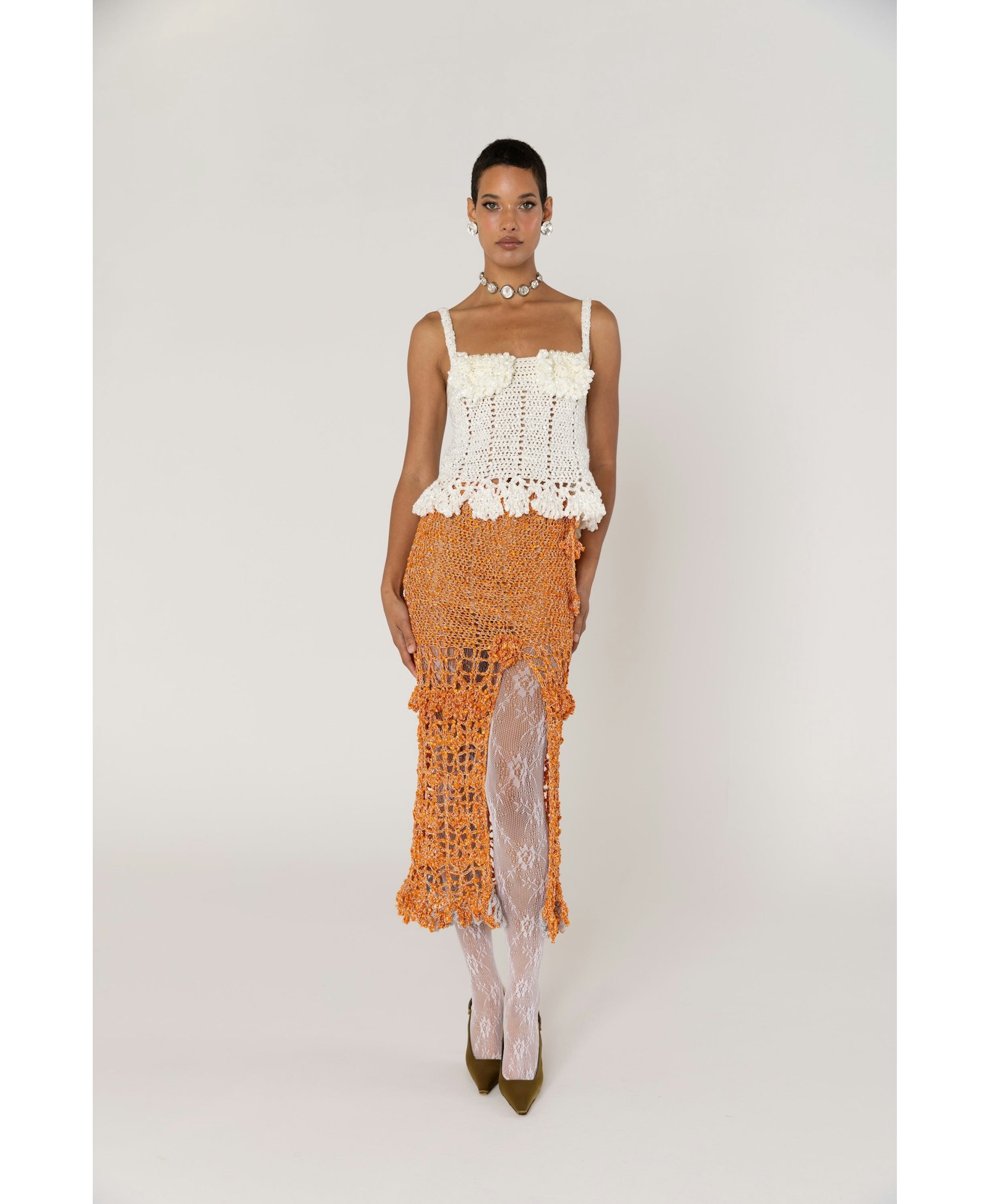 Chrysanthemum White Handmade Crochet Top made by ANDREEVA