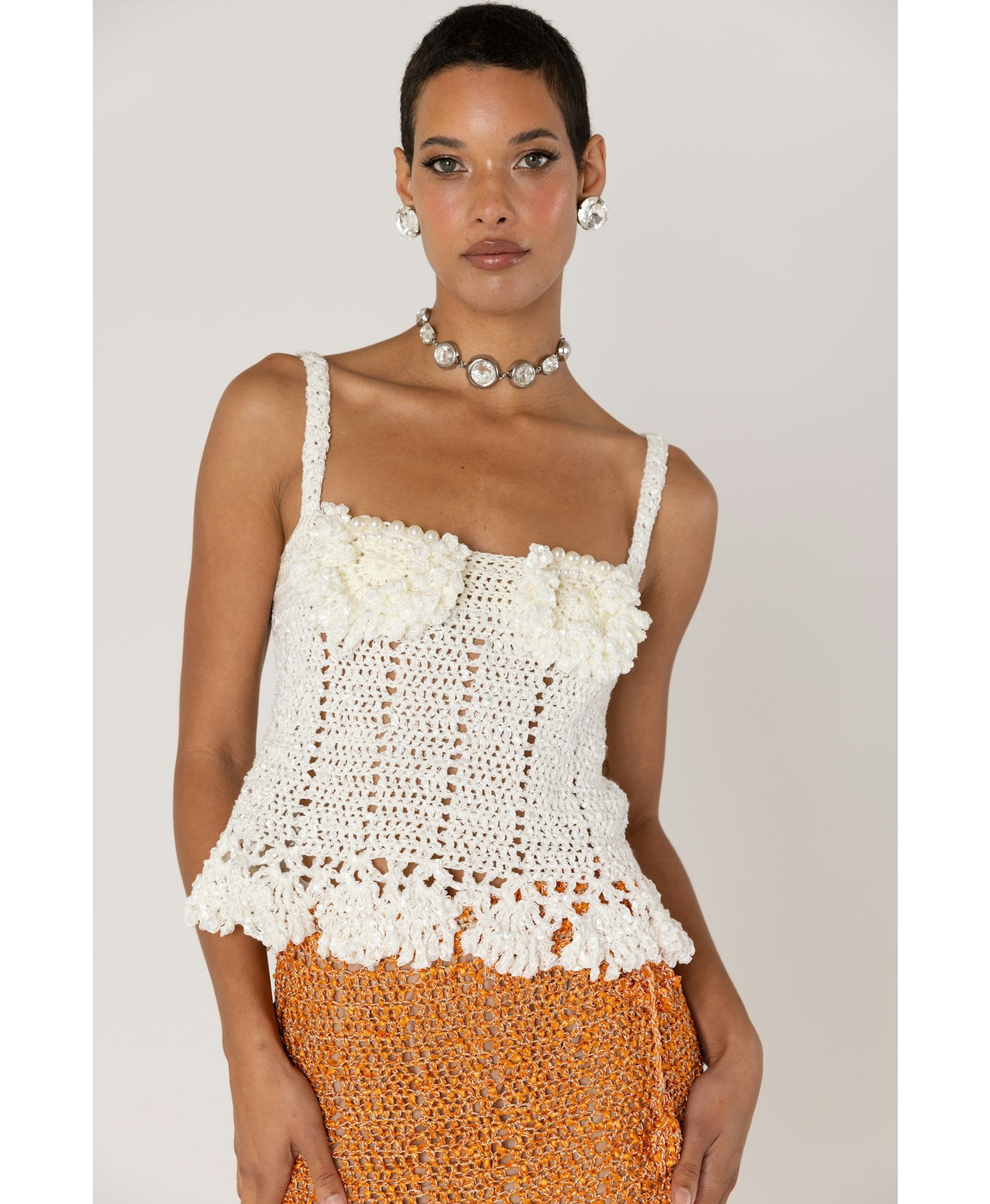 Chrysanthemum White Handmade Crochet Top made by ANDREEVA
