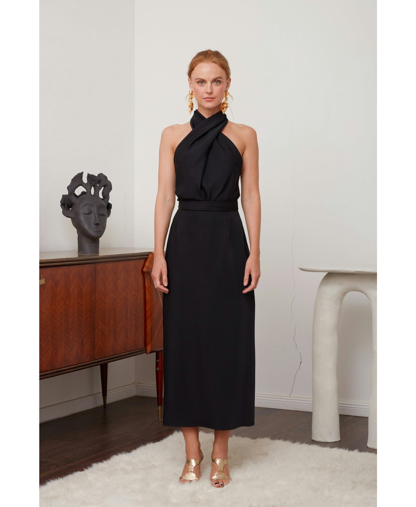 CELIA black X neck midi party dress made by UNDRESS