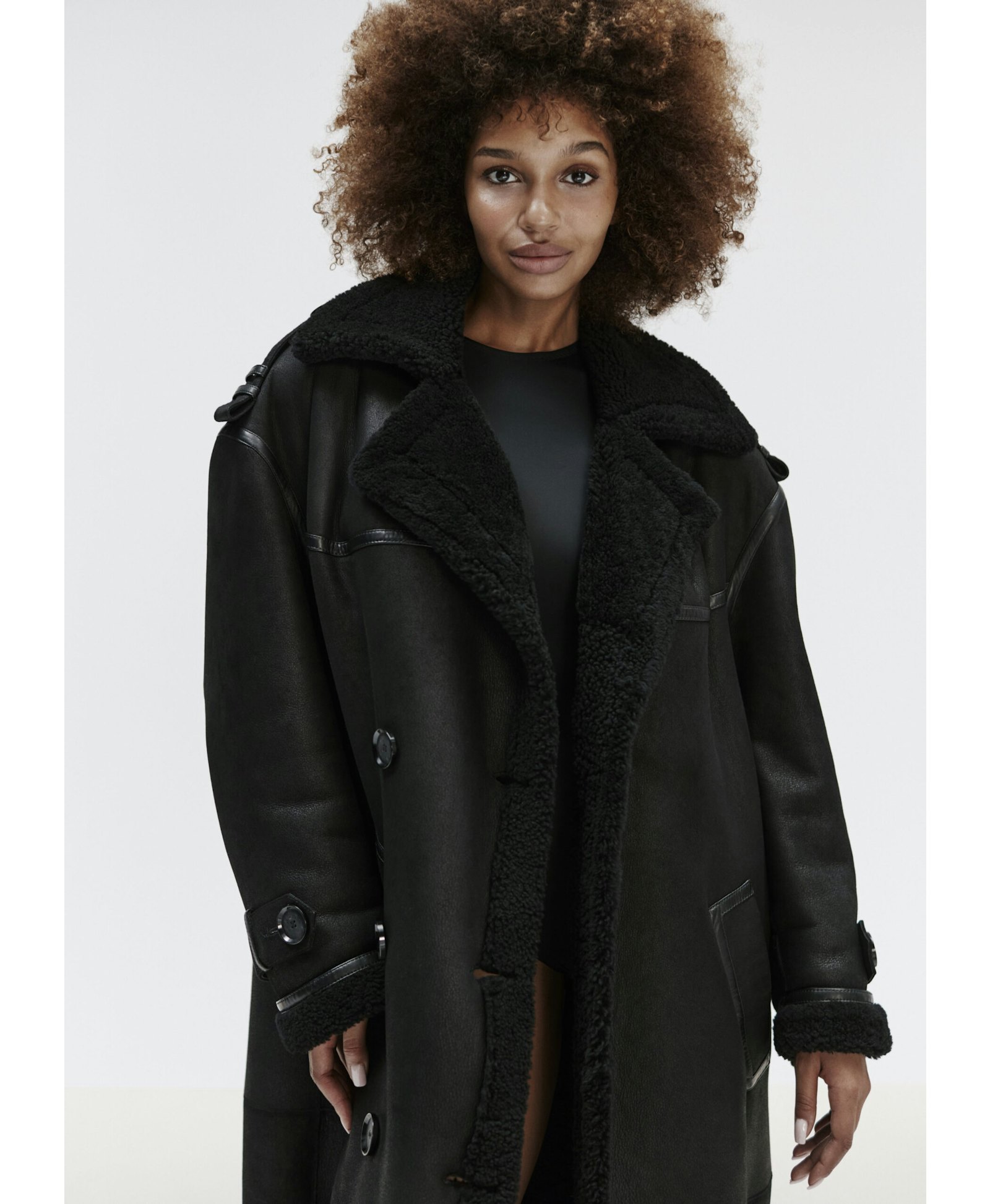 Double Breasted Lamb Leather Coat In Black made by YAVORSKA