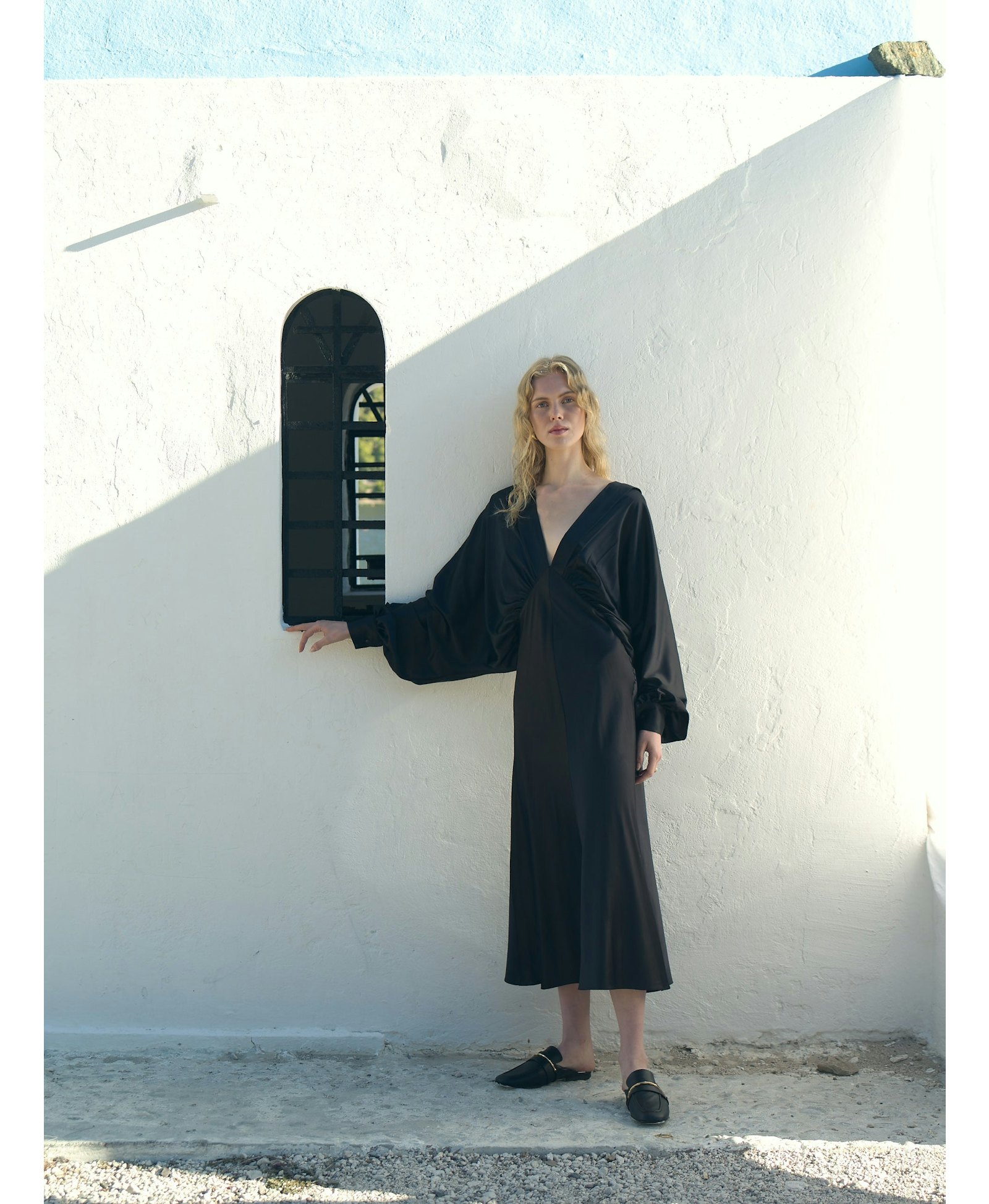 Mila V Neck Satin Dress in Black made by Nazli Ceren