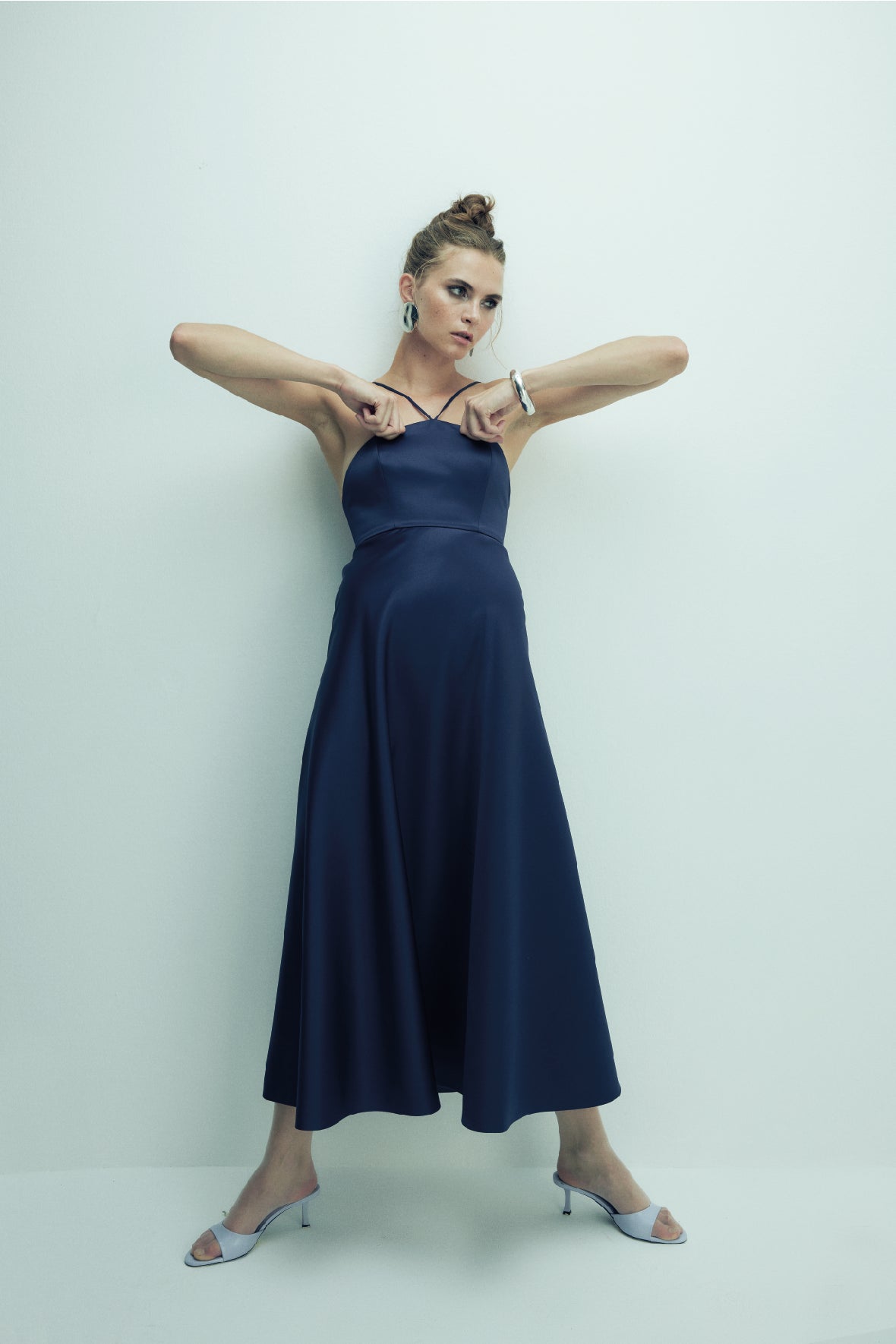 Shop Nazli Ceren Riley Midi Dress In Midnight Blue