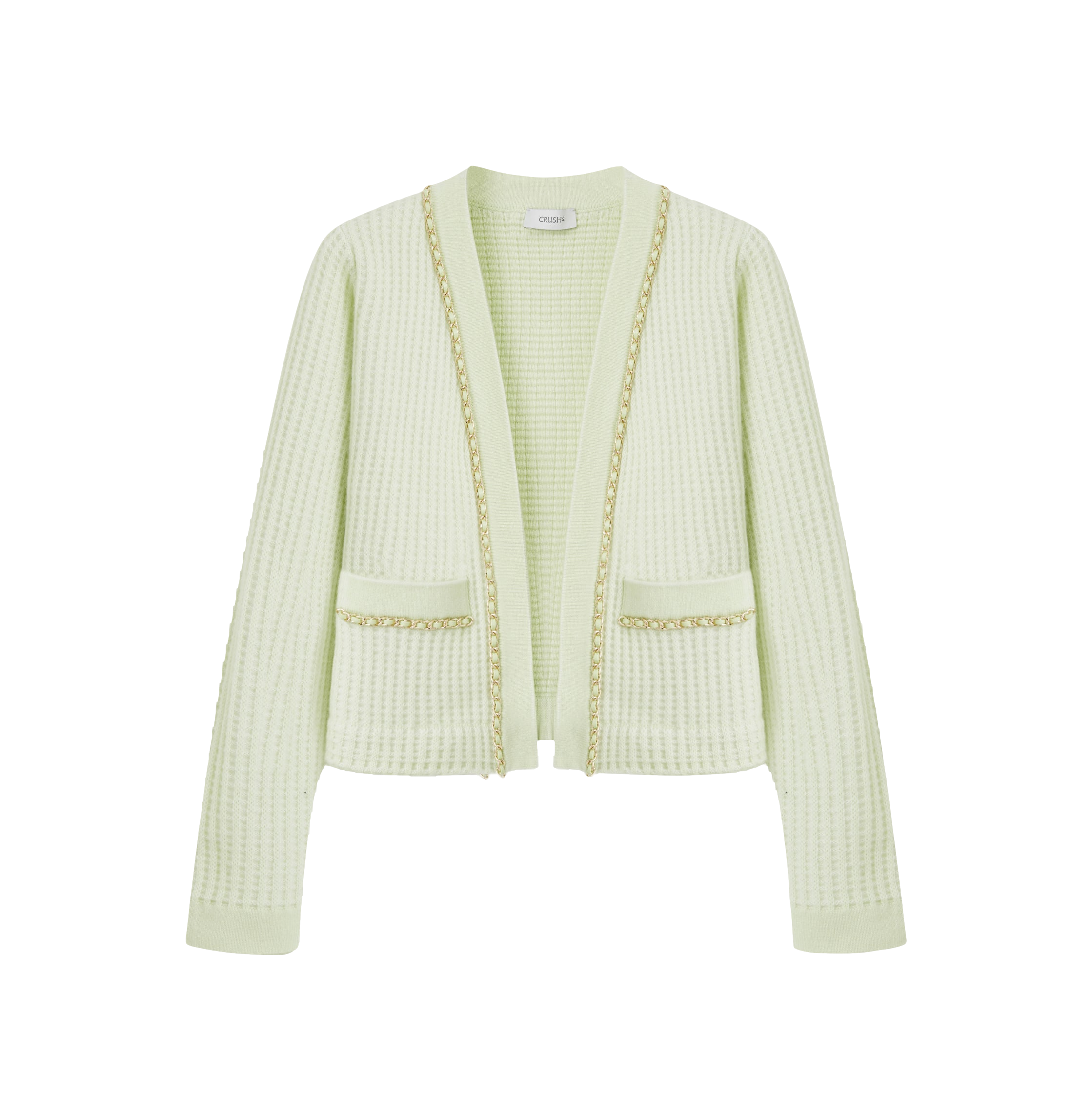 Crush Collection Waffle Knit Cashmere Cardigan In Green