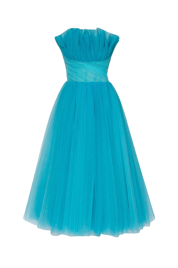Millà Aquamarine Chic Evening Sleeveless Dress With The Frill Neckline In Blue