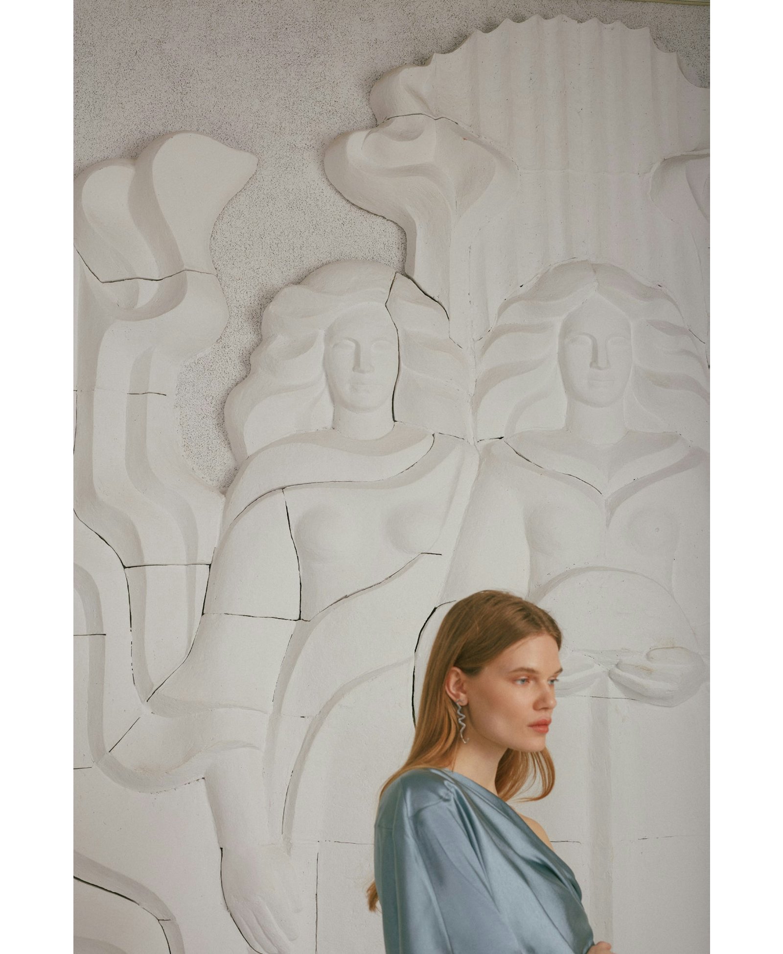 ILENE blue satin asymmetric midi evening dress made by UNDRESS