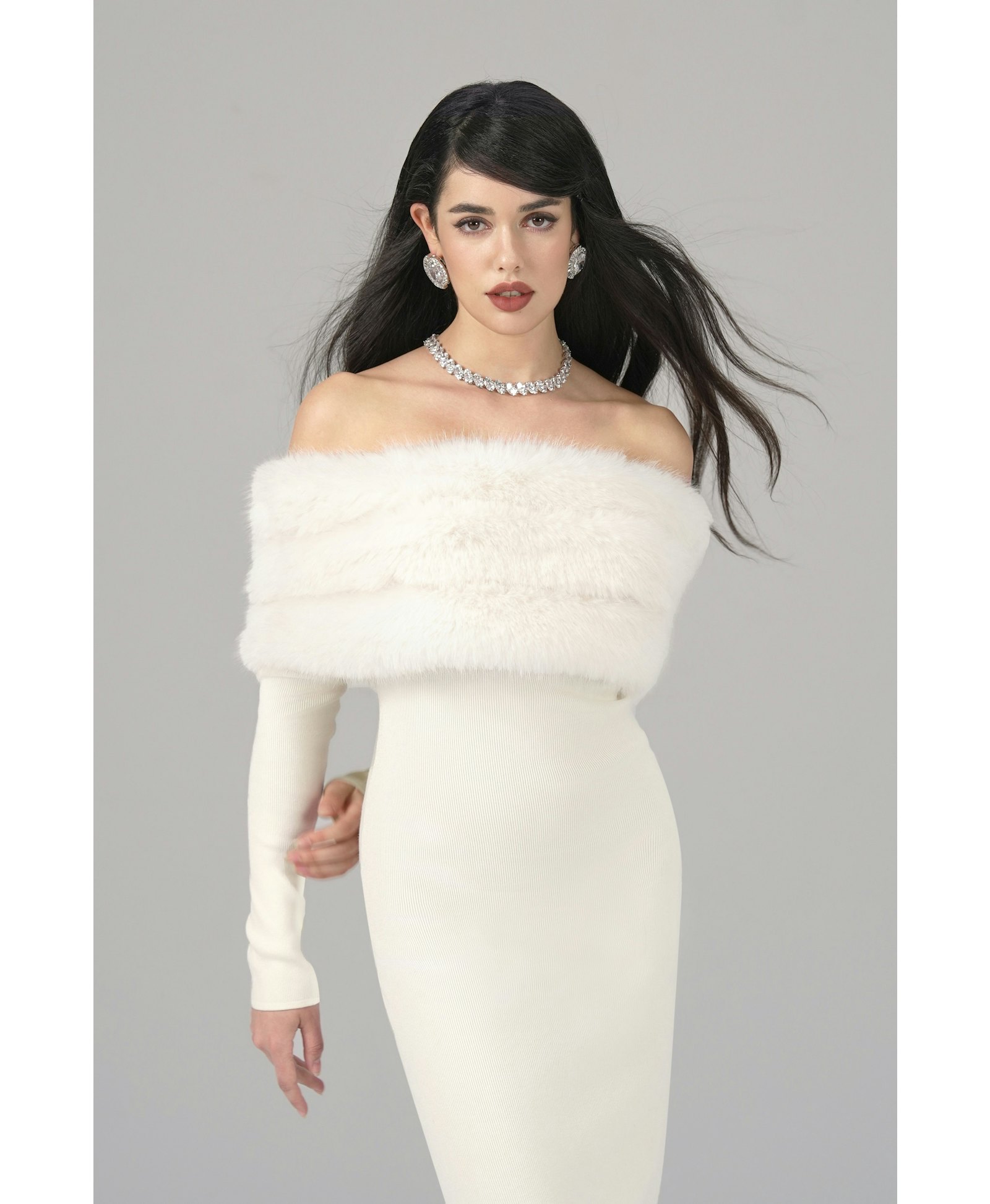 Natalia Fur Dress (White) made by Nana Jacqueline