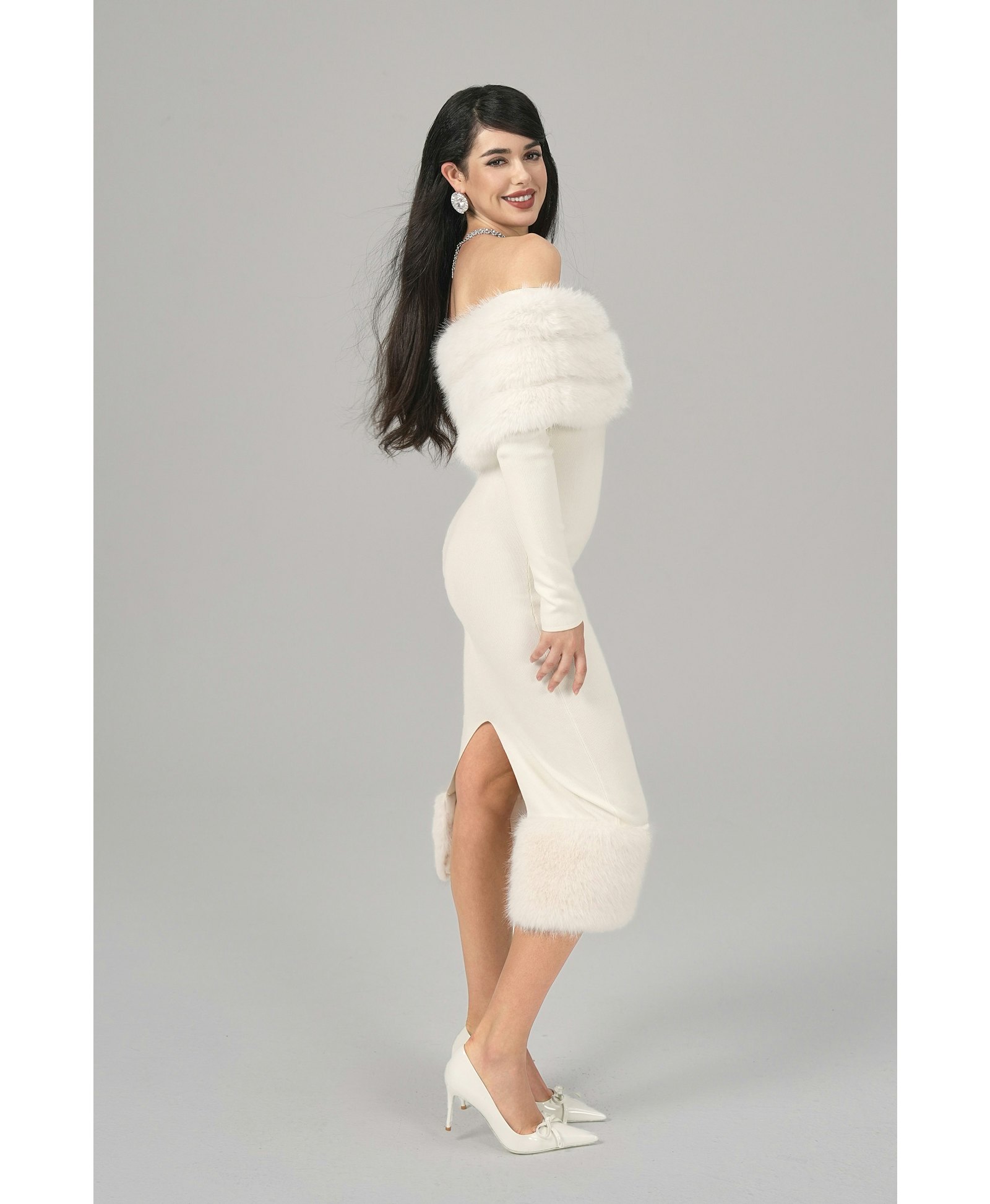 Natalia Fur Dress (White) made by Nana Jacqueline