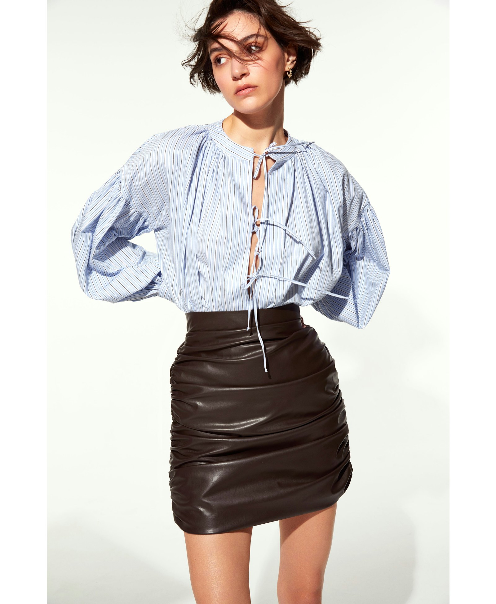 Chels Ruched Skirt in Brown made by Nazli Ceren