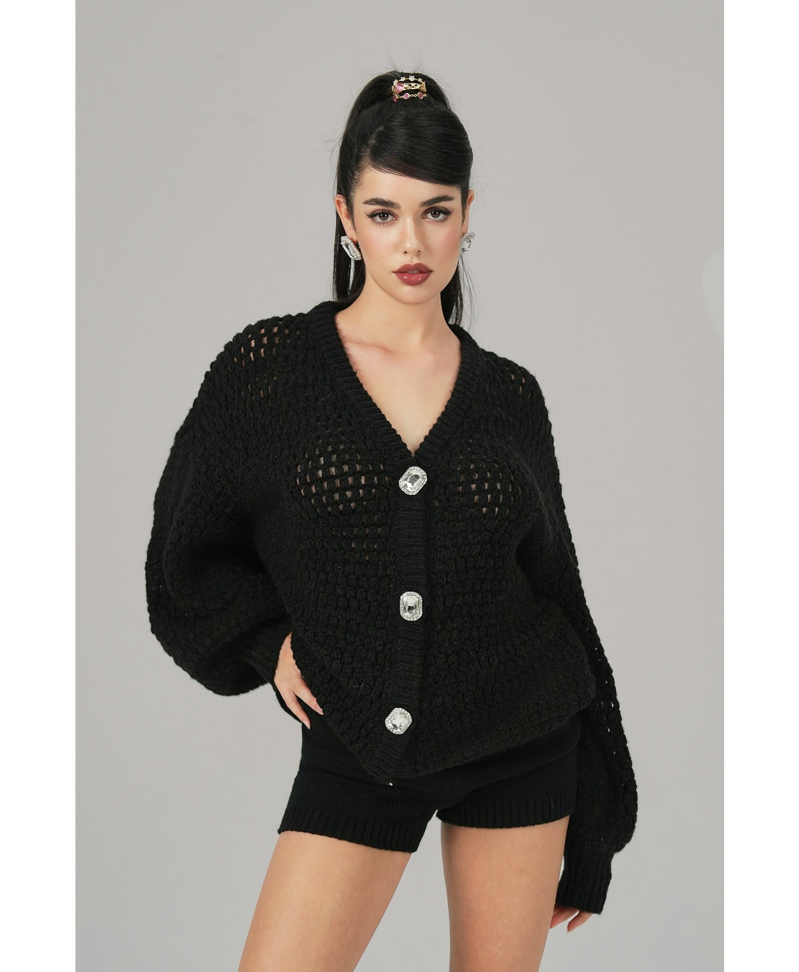 Alexis Cardigan + Scarf Set (Black) made by Nana Jacqueline