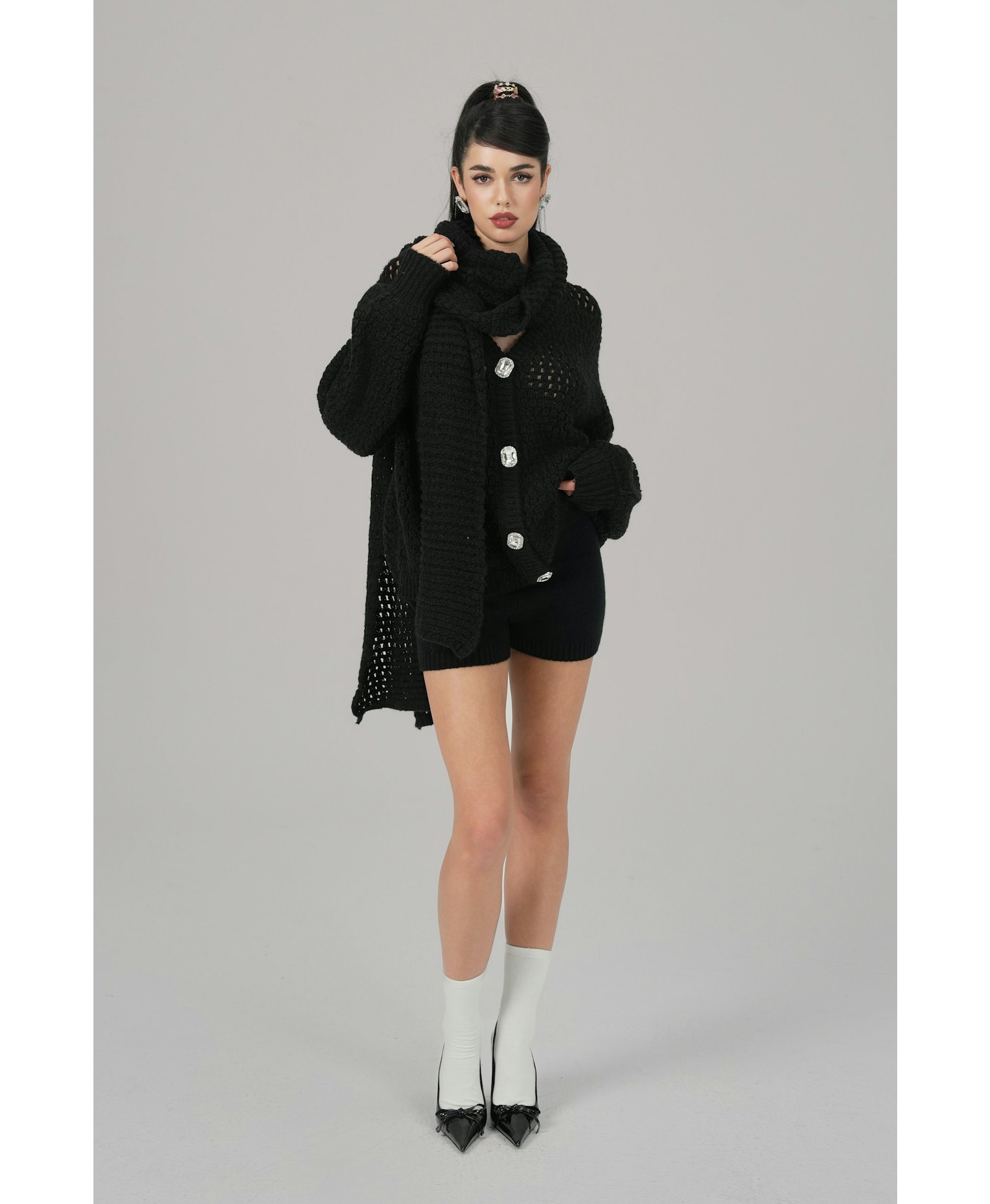 Alexis Cardigan + Scarf Set (Black) made by Nana Jacqueline