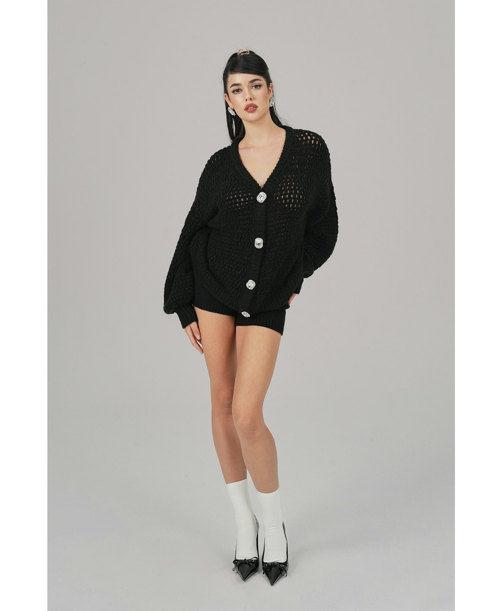 Alexis Cardigan + Scarf Set (Black) made by Nana Jacqueline