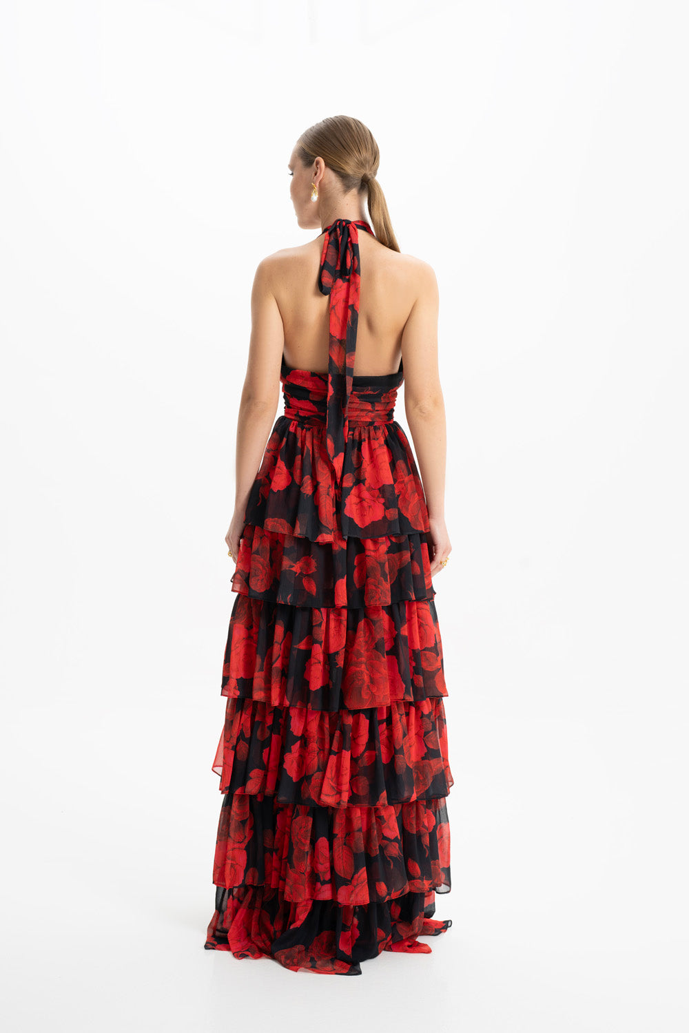 Shop Lora Istanbul Lola Red Floral Ruffled Maxi Dress