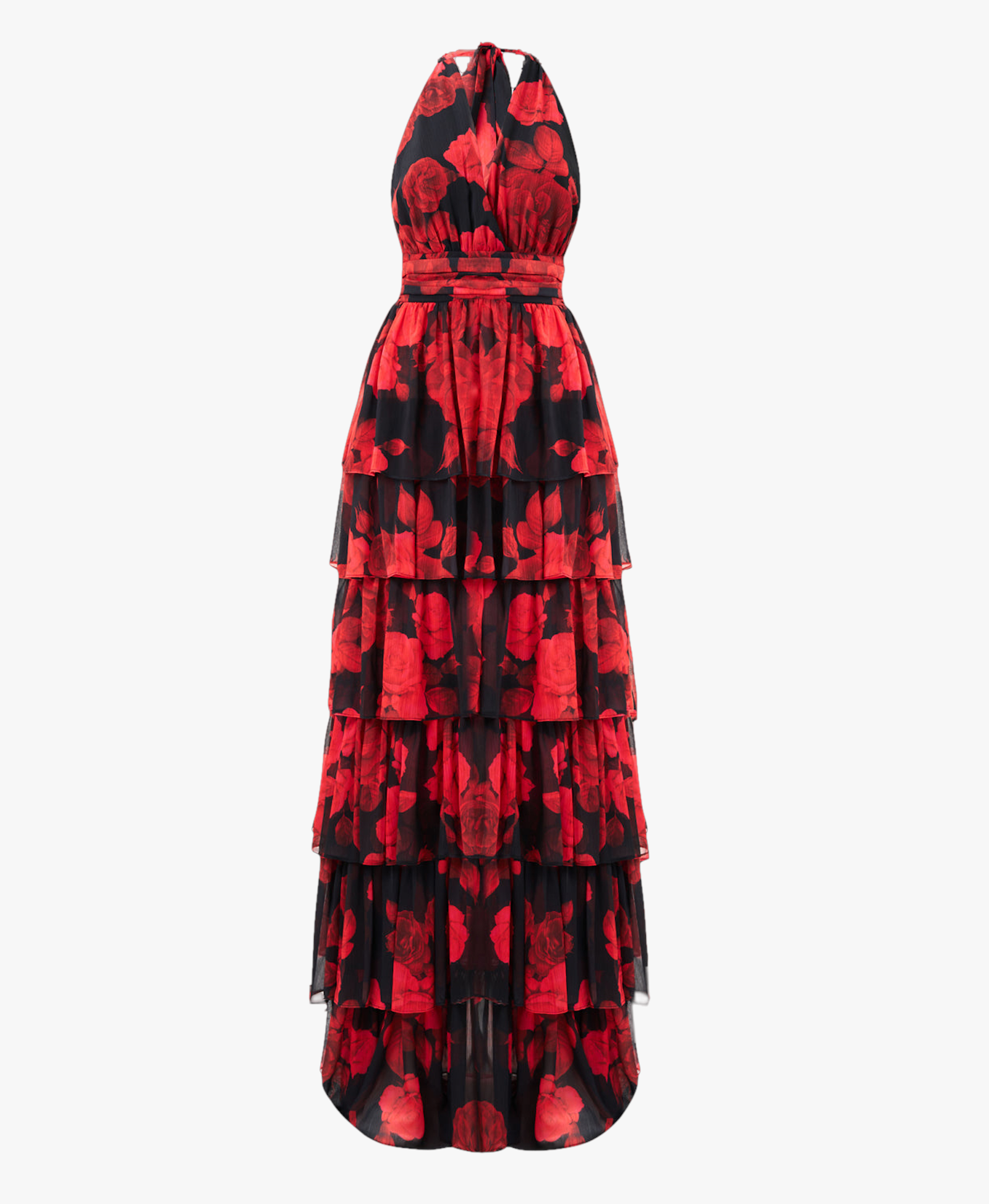 Lola Red Floral Ruffled Maxi Dress made by Lora Istanbul