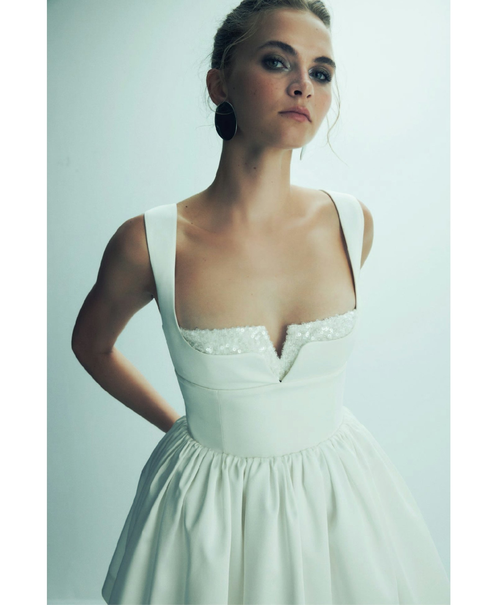 Leanne Satin Mini Dress in Lily White made by Nazli Ceren