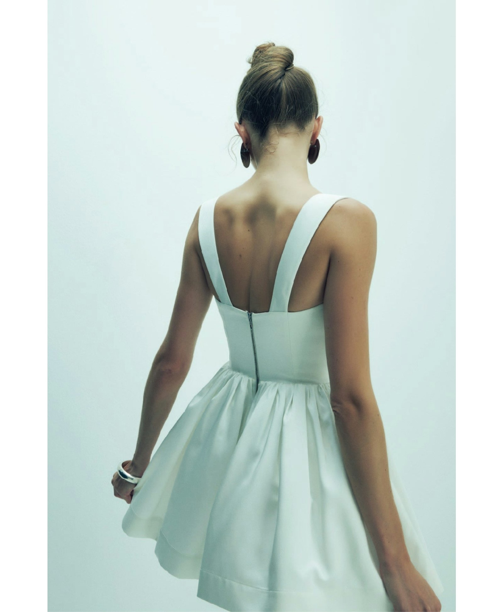 Leanne Satin Mini Dress in Lily White made by Nazli Ceren