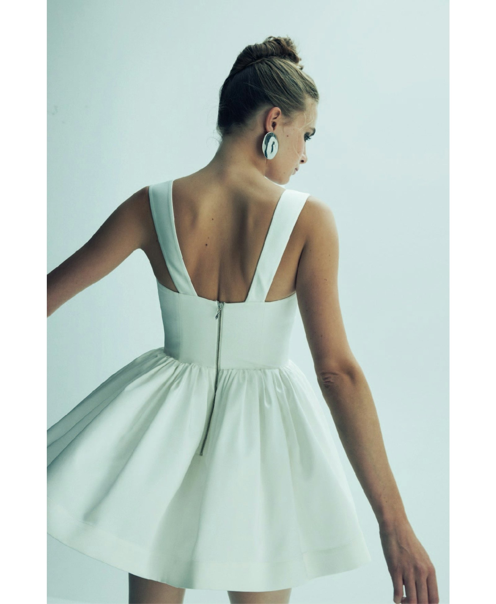 Leanne Satin Mini Dress in Lily White made by Nazli Ceren