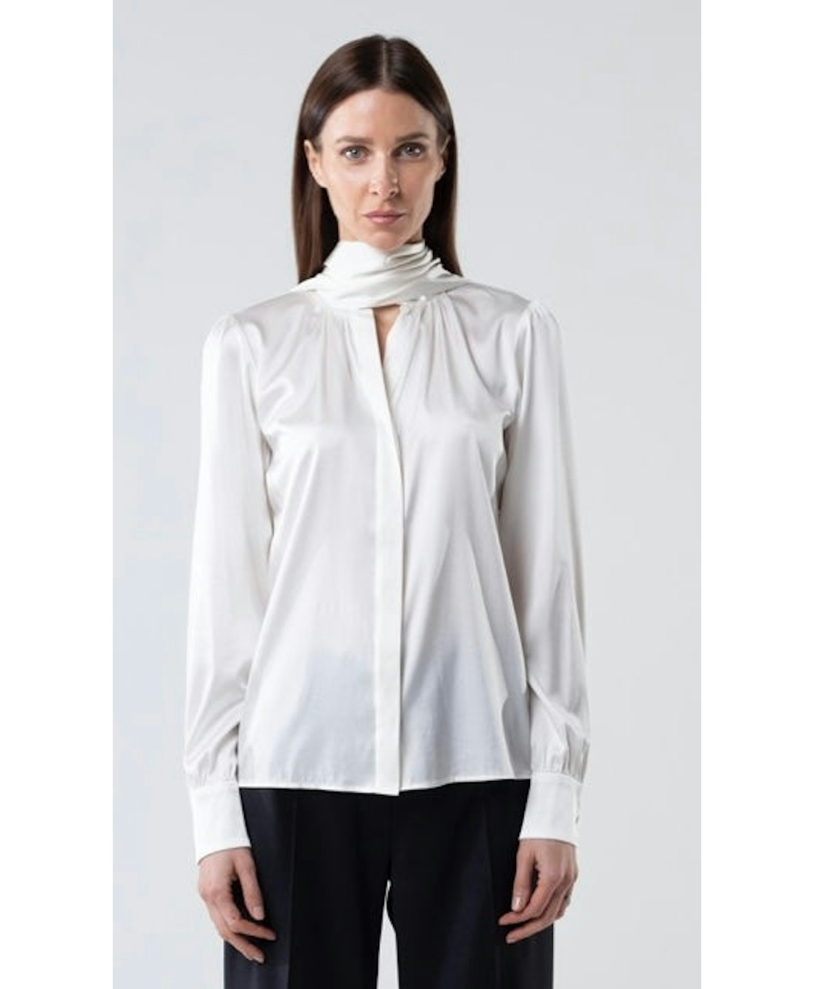 Silk Bow Blouse With Long Sleeves In Ivory made by Vesna W