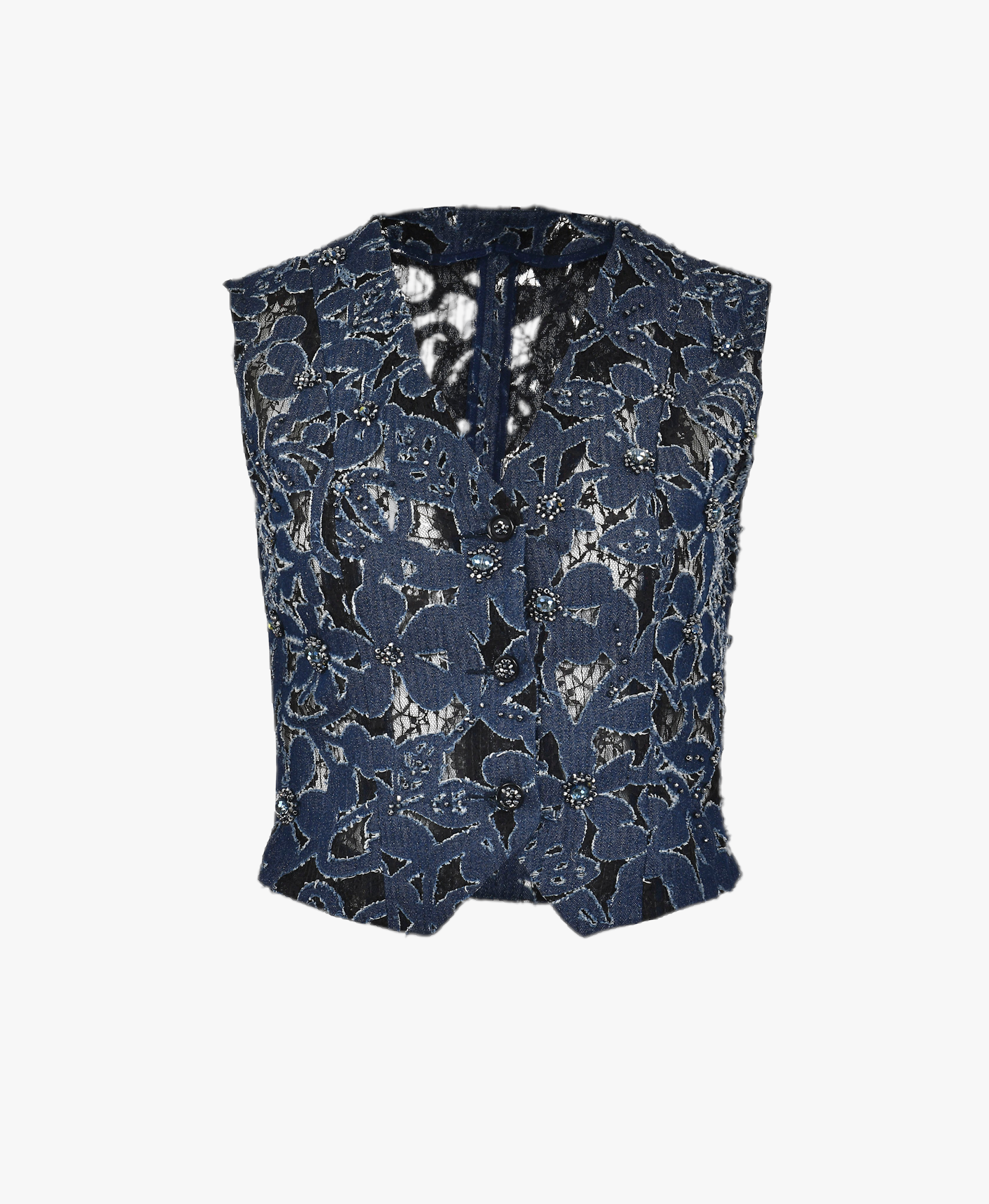 Luces Denim Hand Embroidered Vest made by Francesca Miranda