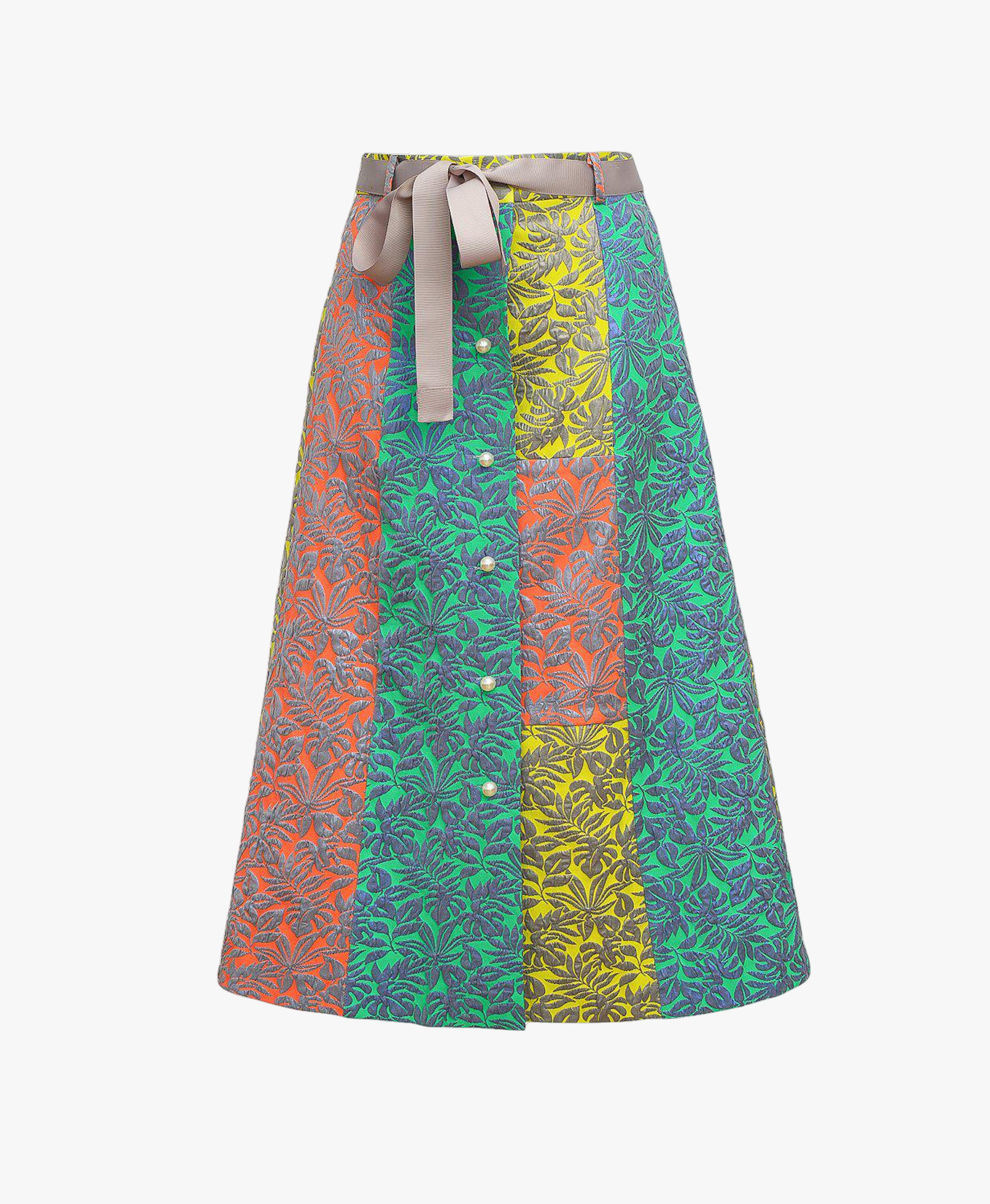 Multicolor patchwork skirt with pearl buttons made by ANDREEVA