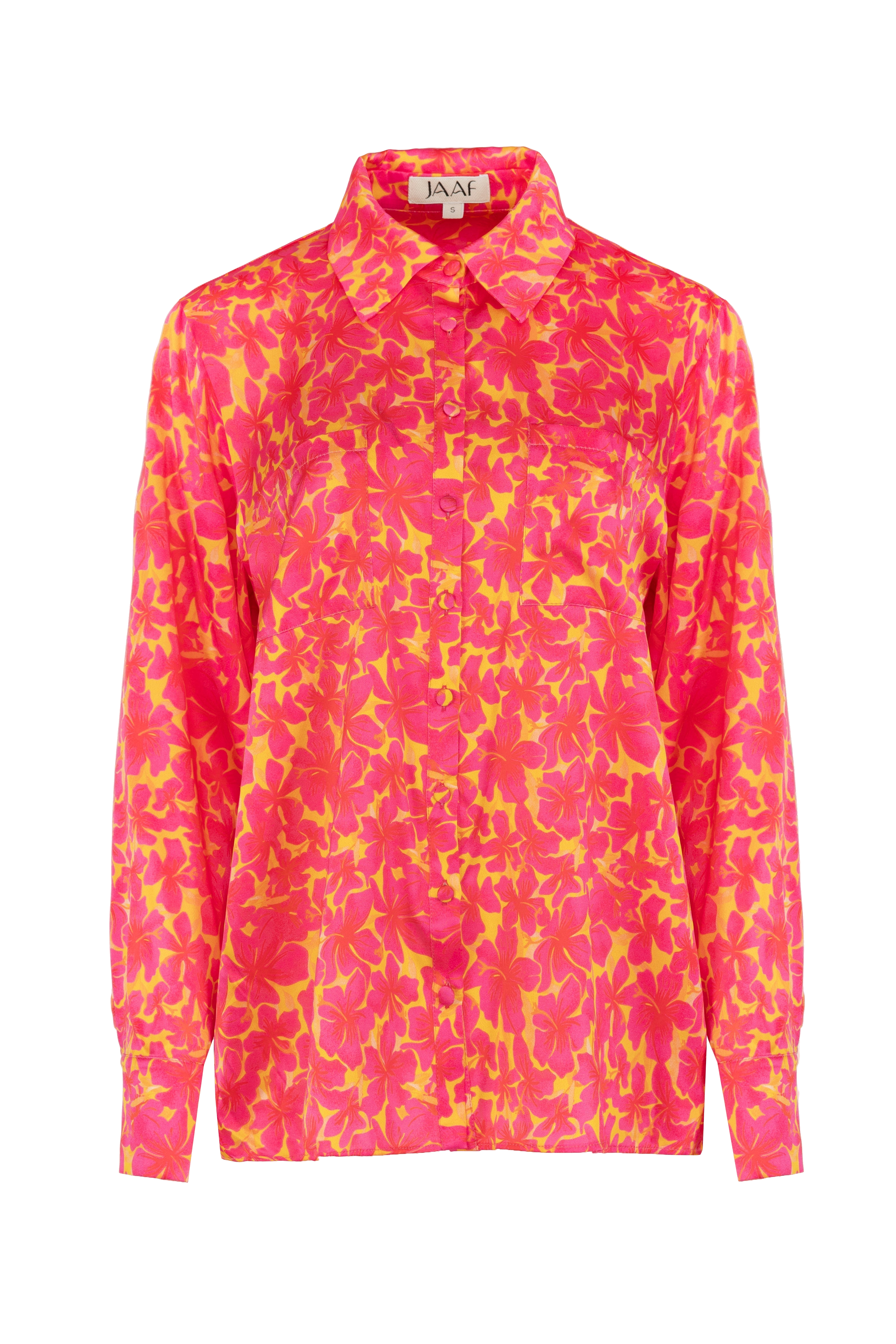 Jaaf Oversized Silk Shirt In Hibiscus Print In Pink/purple/red