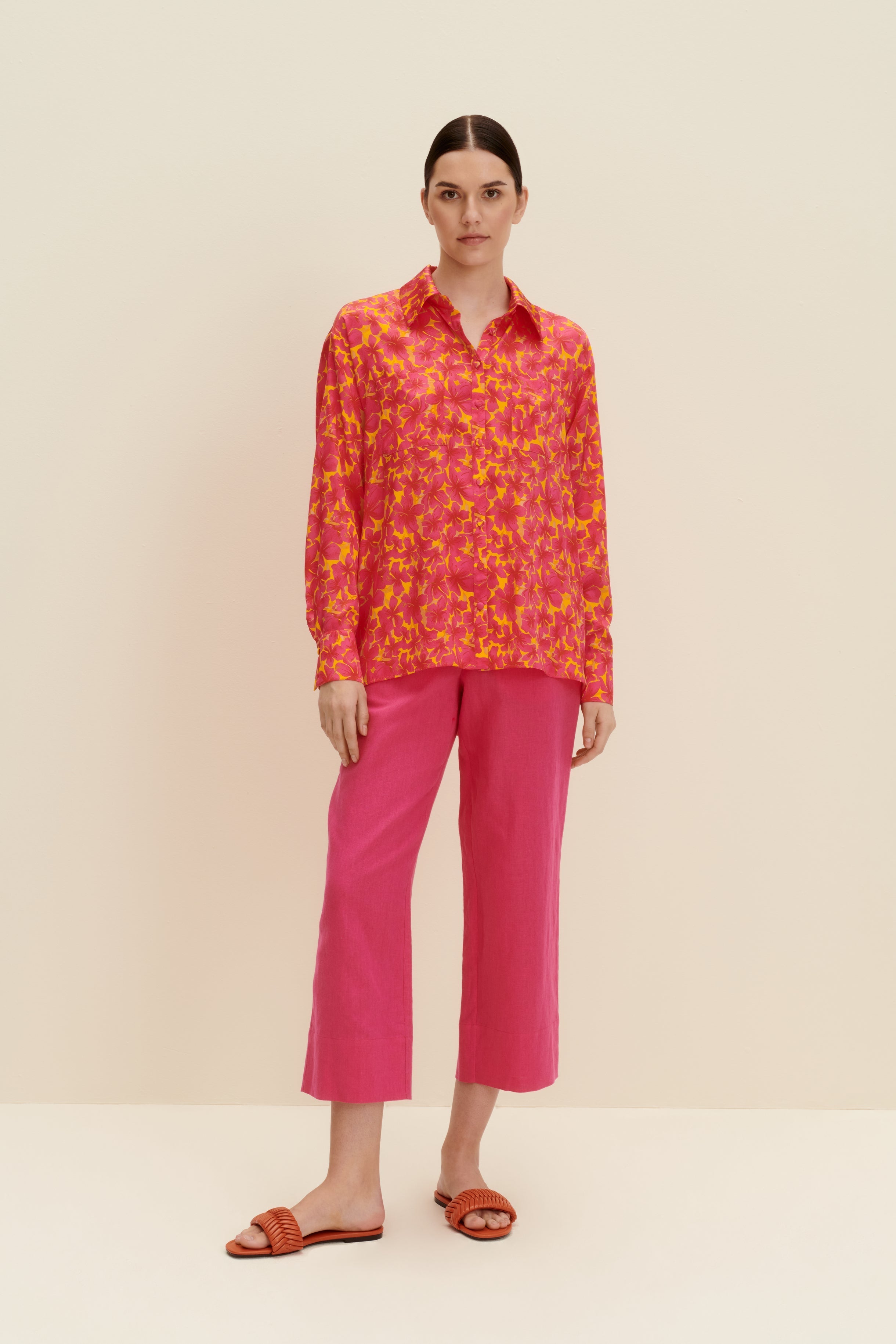 Shop Jaaf Oversized Silk Shirt In Hibiscus Print