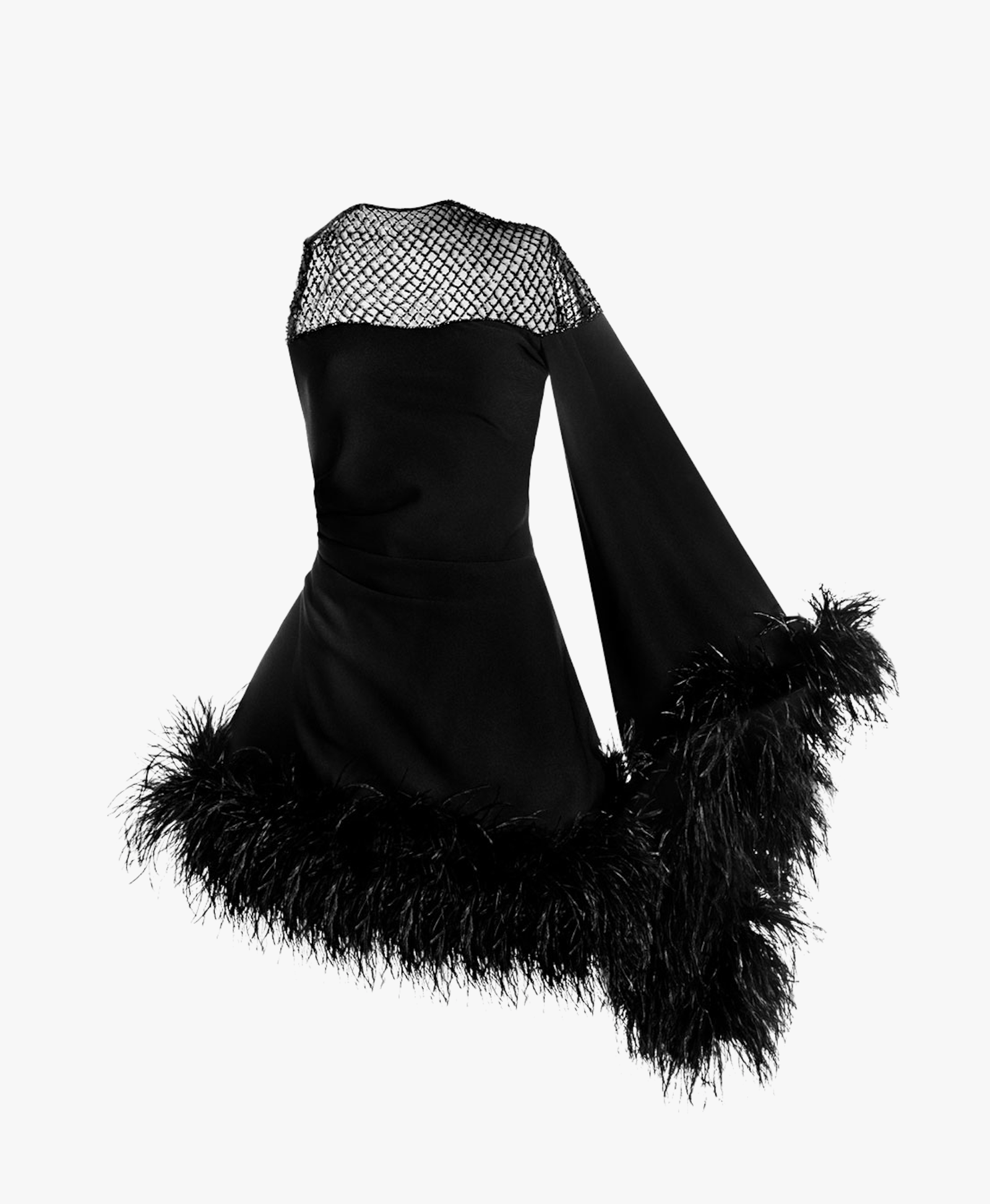 Aurora asymmetric draped black feather dress made by Monika Dimova