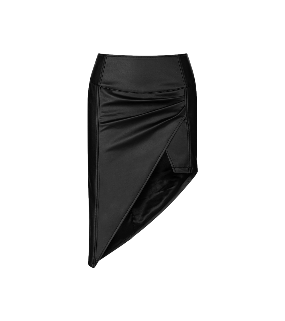 Sudietuz Vegan Leather Asymmetric Skirt