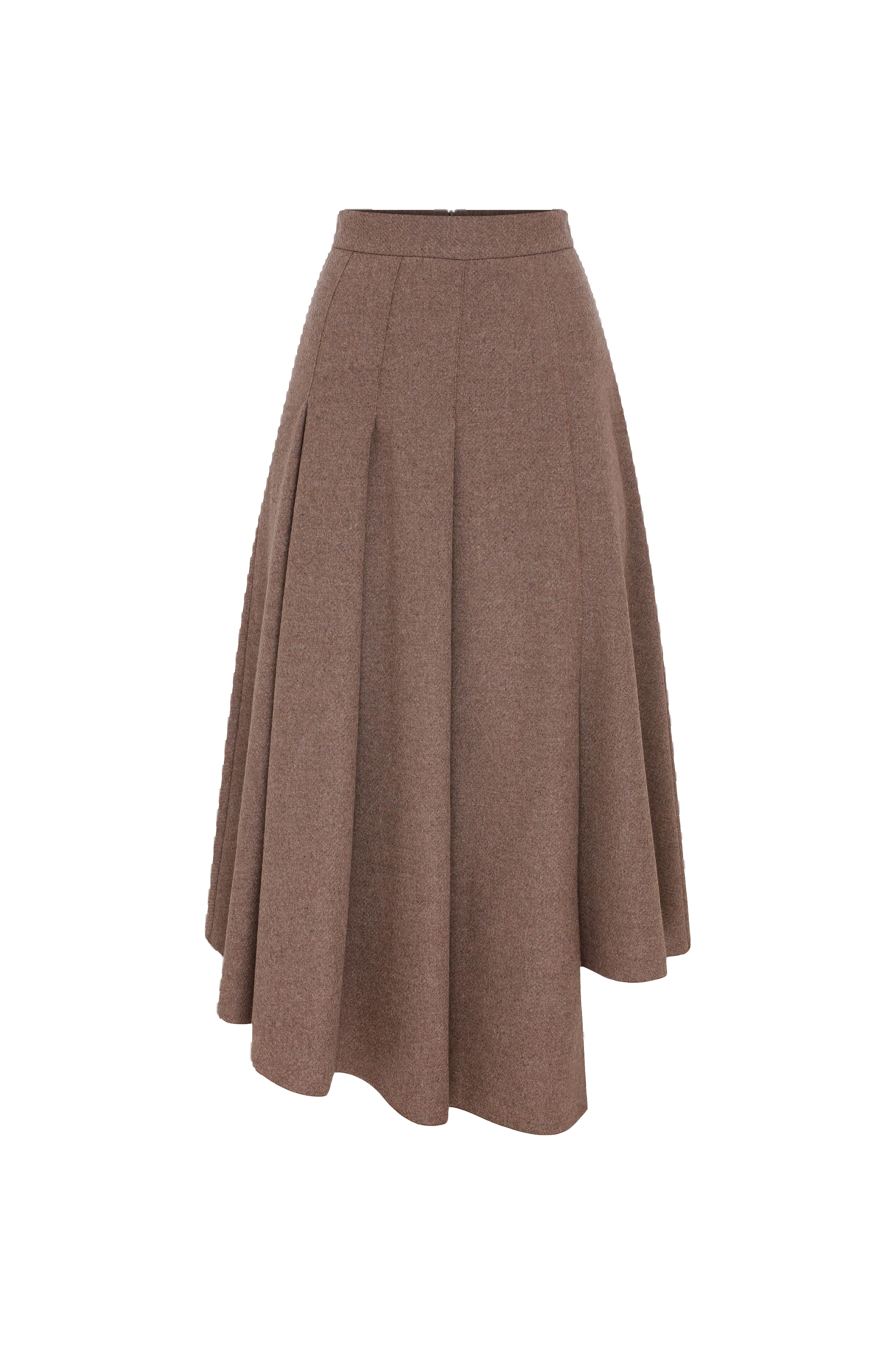 Nazli Ceren Eliza Wool Plaid  Asymmetric Midi Skirt In Mocha In Brown