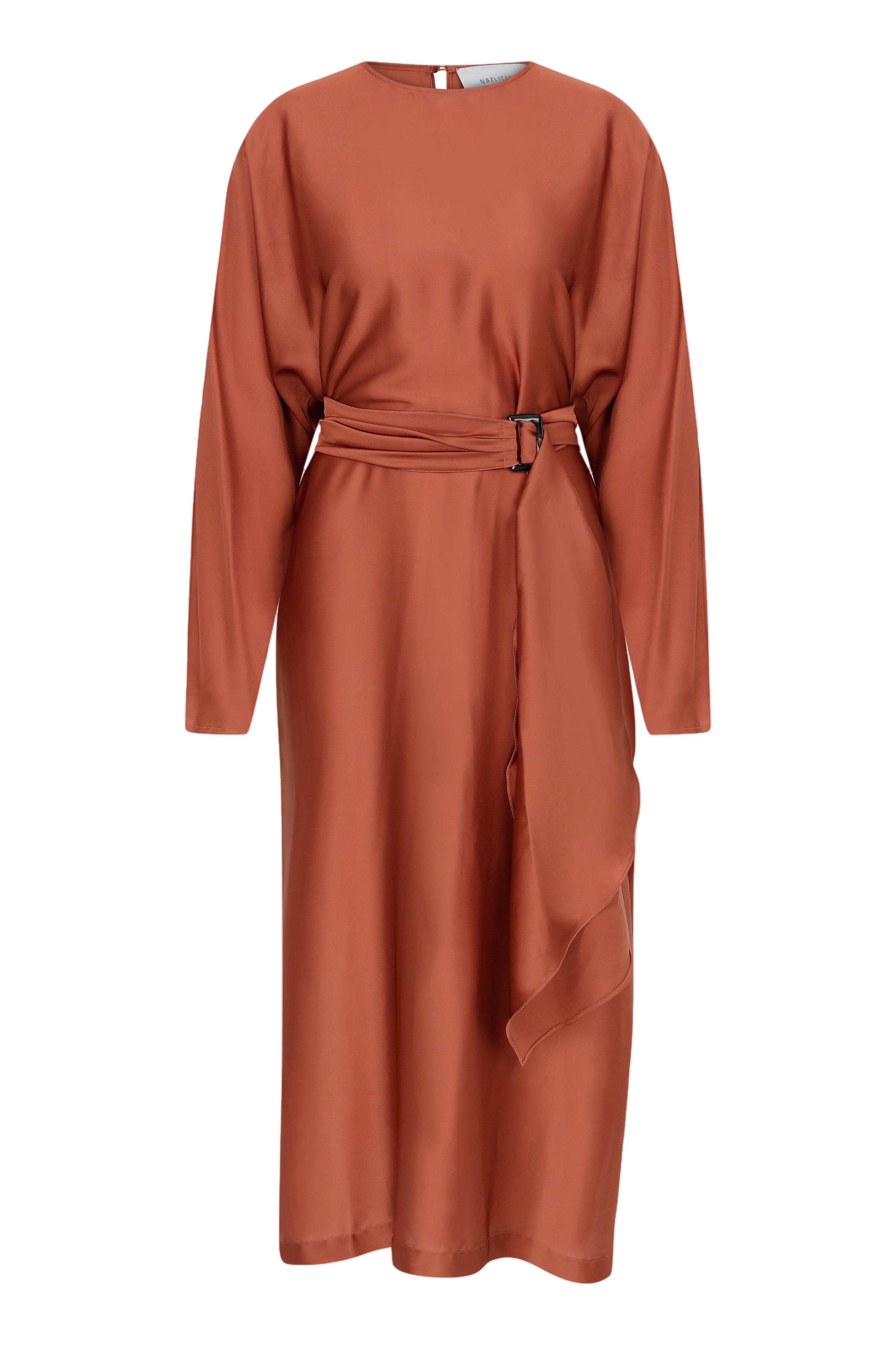 Nazli Ceren Etienne Satin Dress In Brown