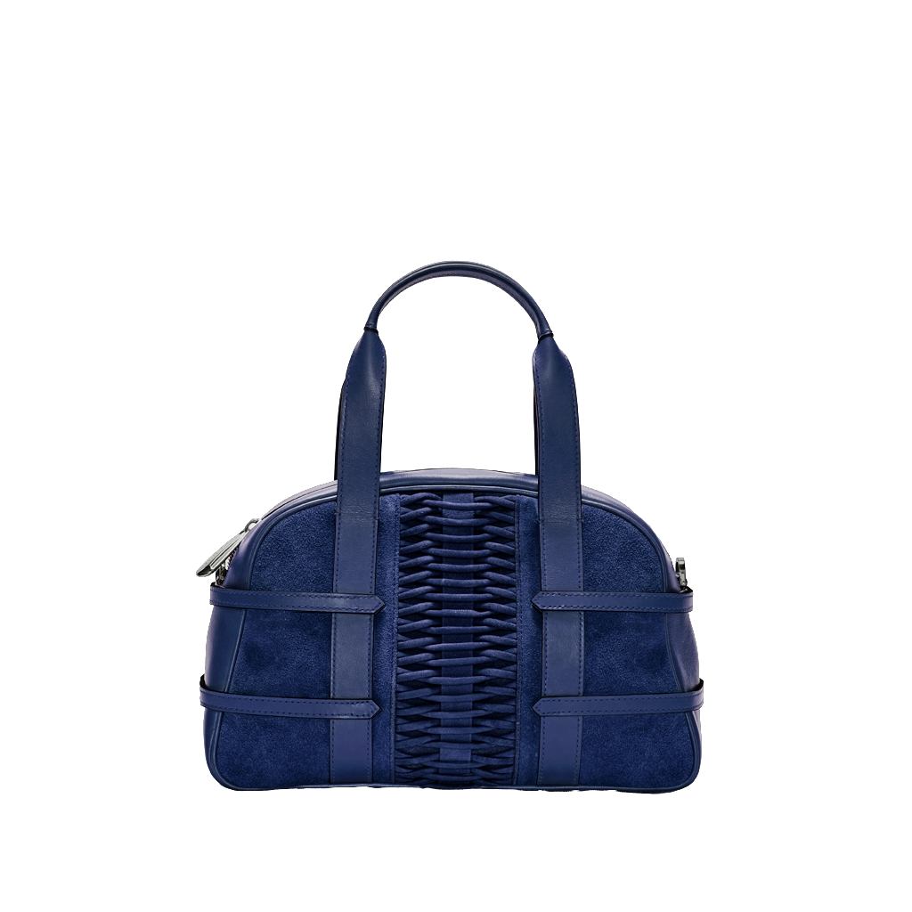 Shop Yliana Yepez Medium Francesca Suede Braided Navy Satchel